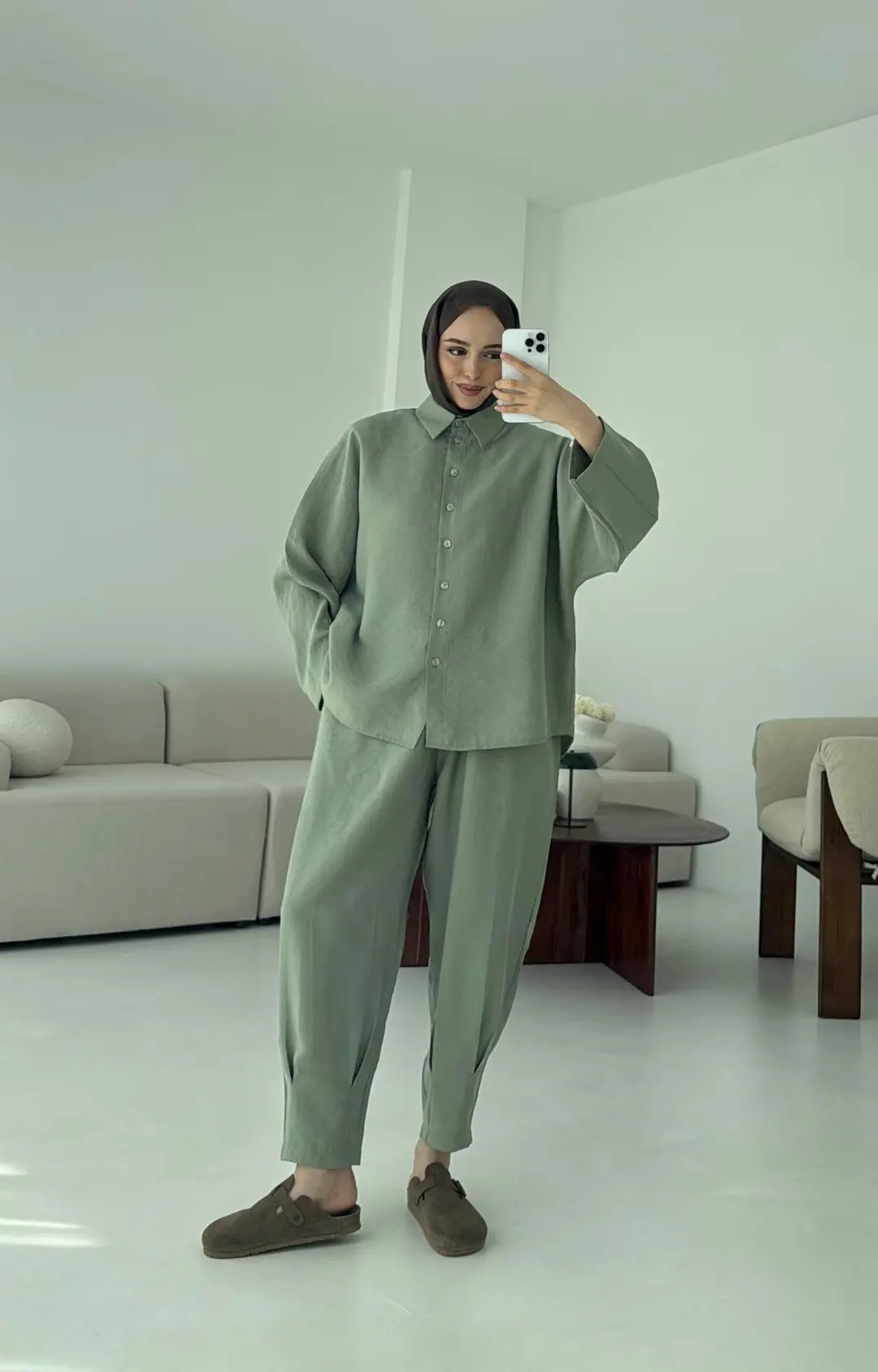 Pens Detay Tencel Takım Mint Yeşili