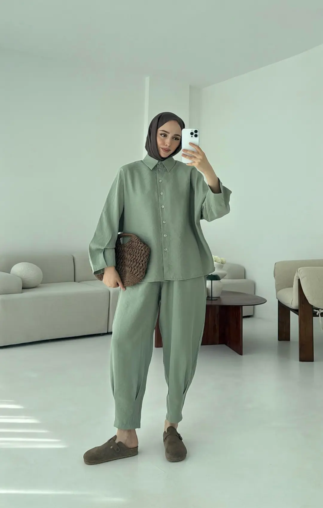 Pens Detay Tencel Takım Mint Yeşili