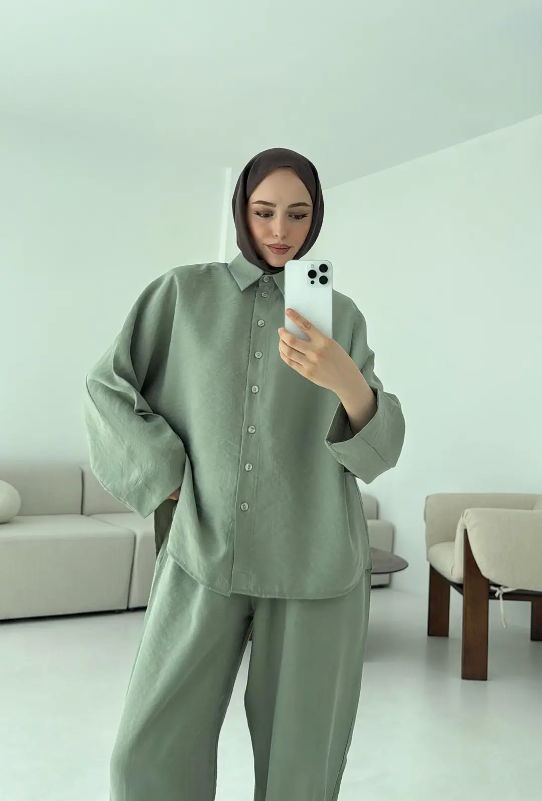 Pens Detay Tencel Takım Mint Yeşili
