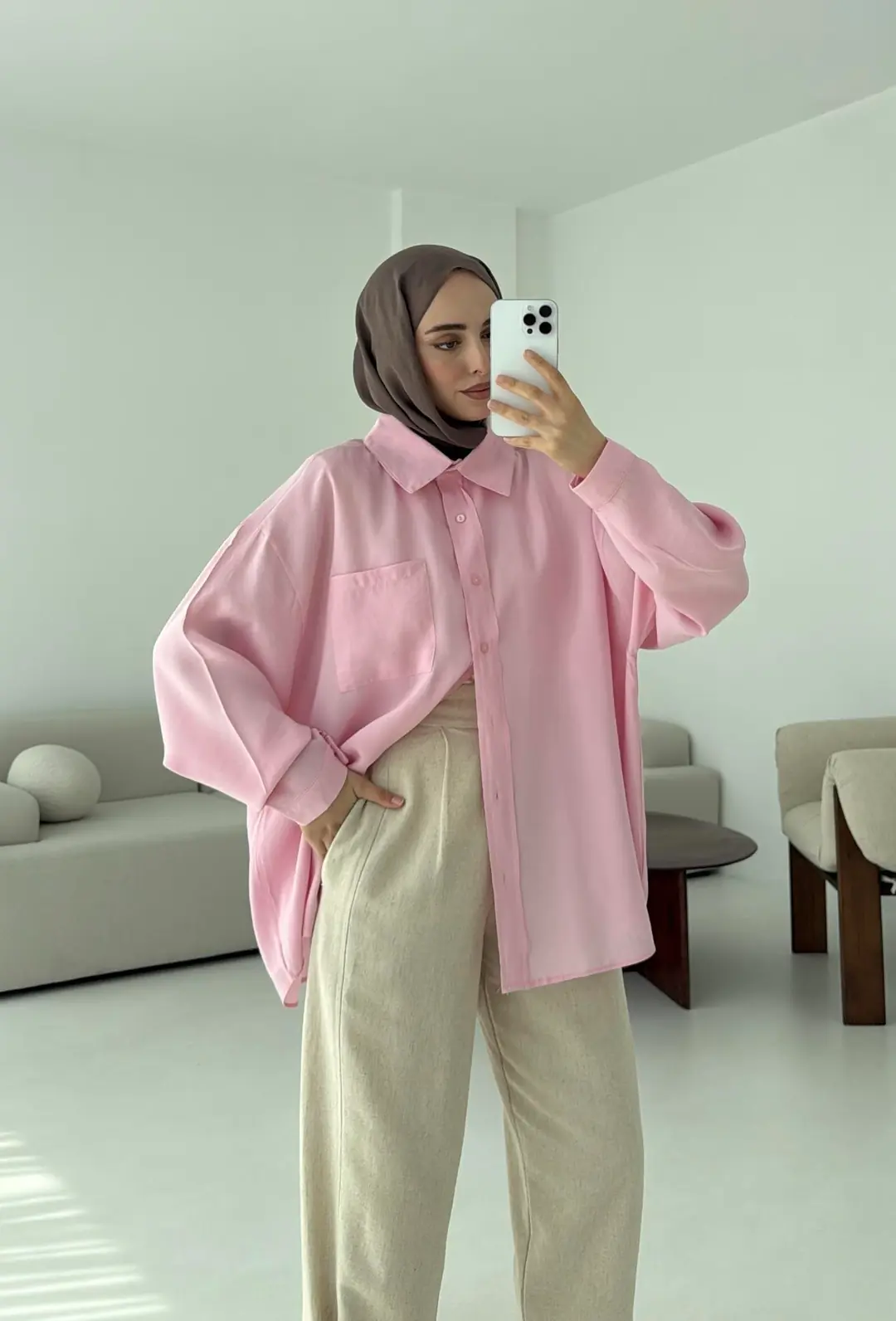 Krep Dökümlü Gömlek Pembe