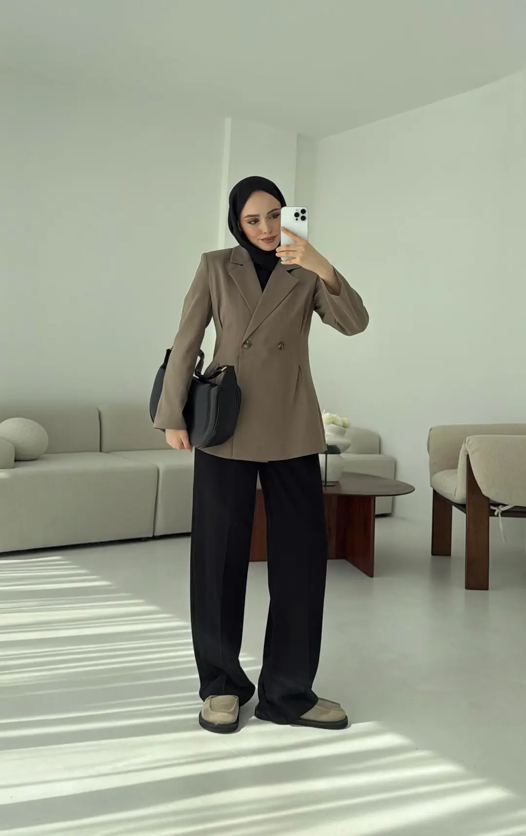 Pile Detay Blazer Ceket Vizon