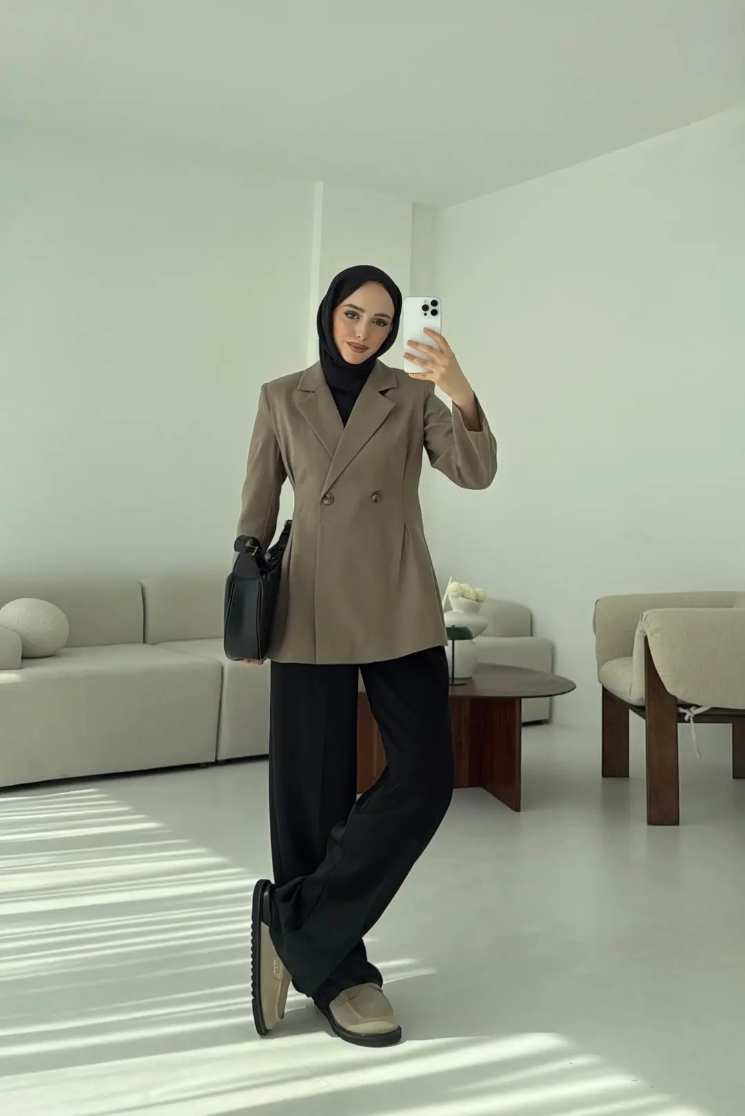 Pile Detay Blazer Ceket Vizon