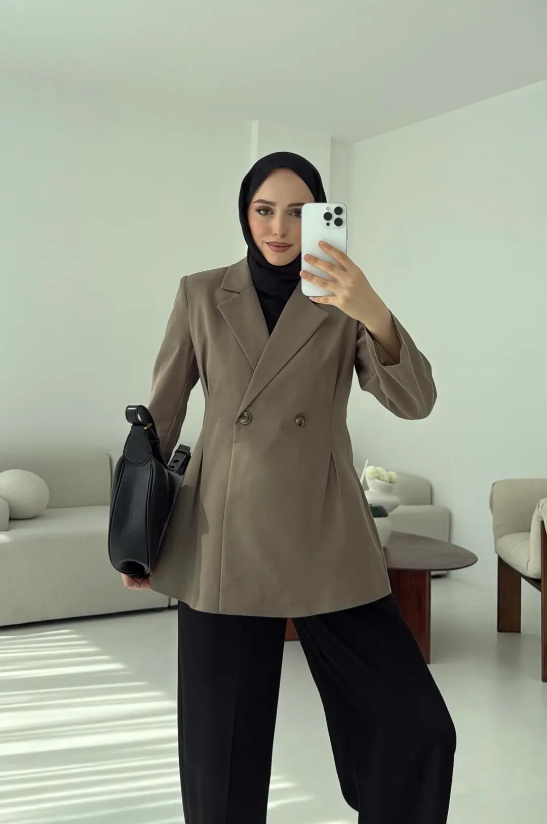 Pile Detay Blazer Ceket Vizon
