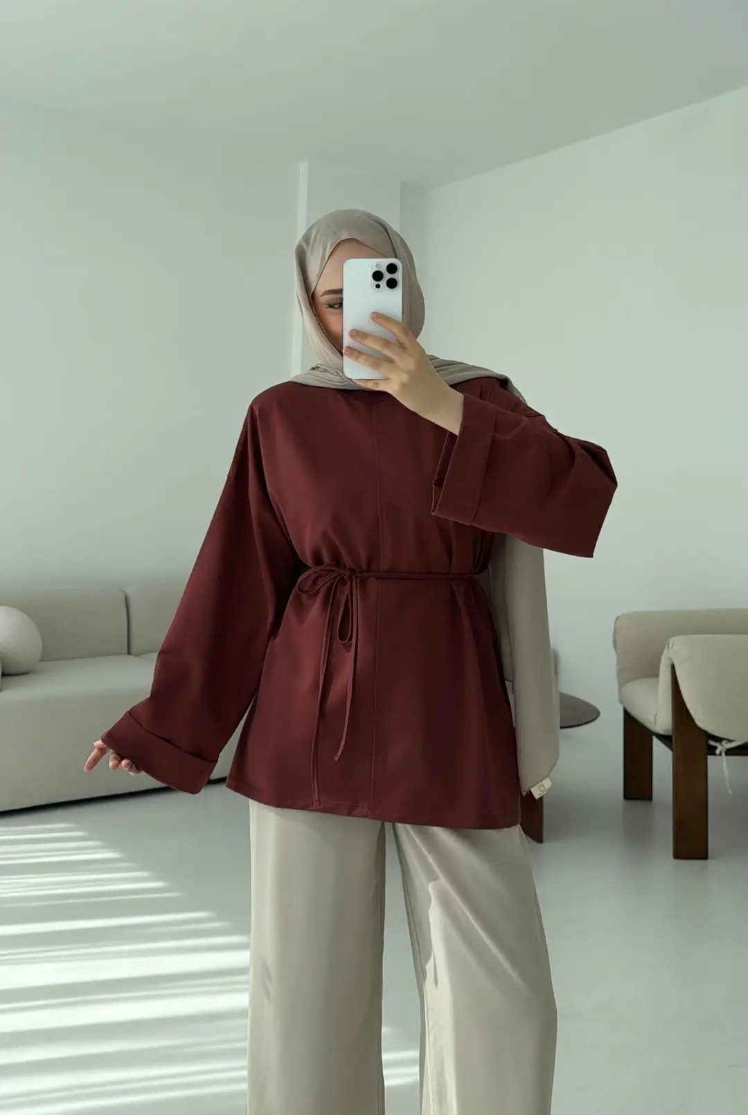 Bağlamalı Yanı Yırtmaç Detay Sweat Kiremit