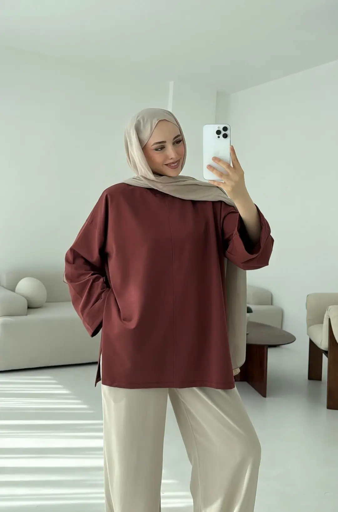Bağlamalı Yanı Yırtmaç Detay Sweat Kiremit
