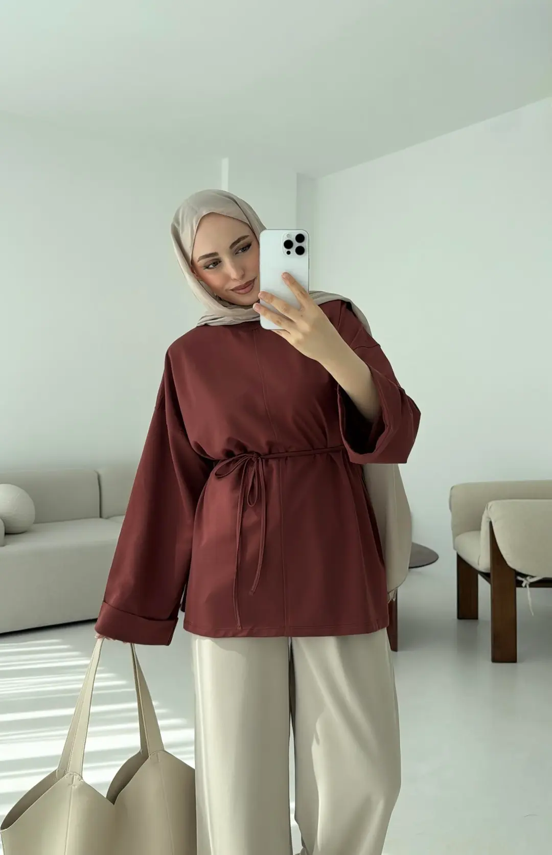 Bağlamalı Yanı Yırtmaç Detay Sweat Kiremit