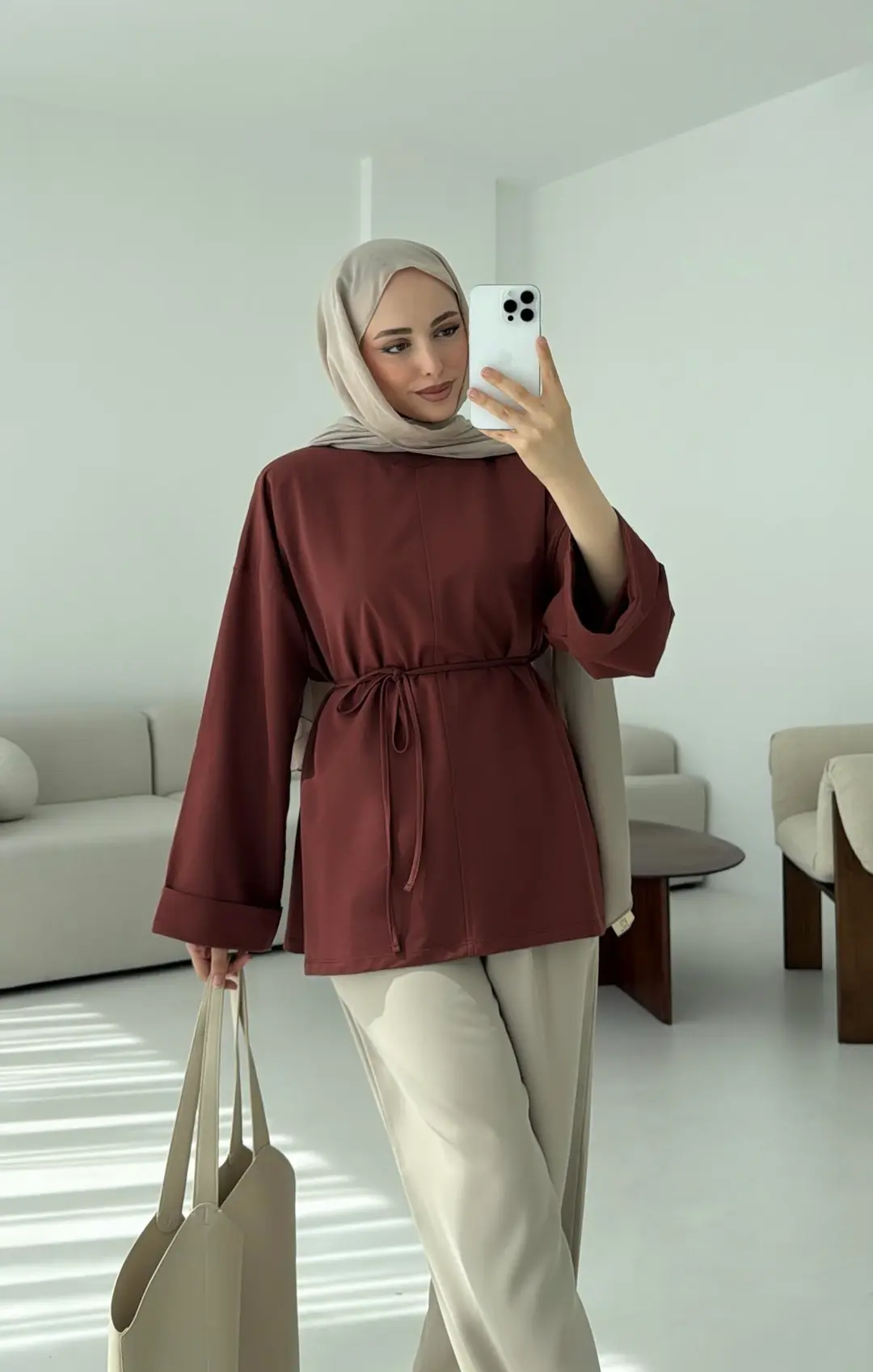 Bağlamalı Yanı Yırtmaç Detay Sweat Kiremit