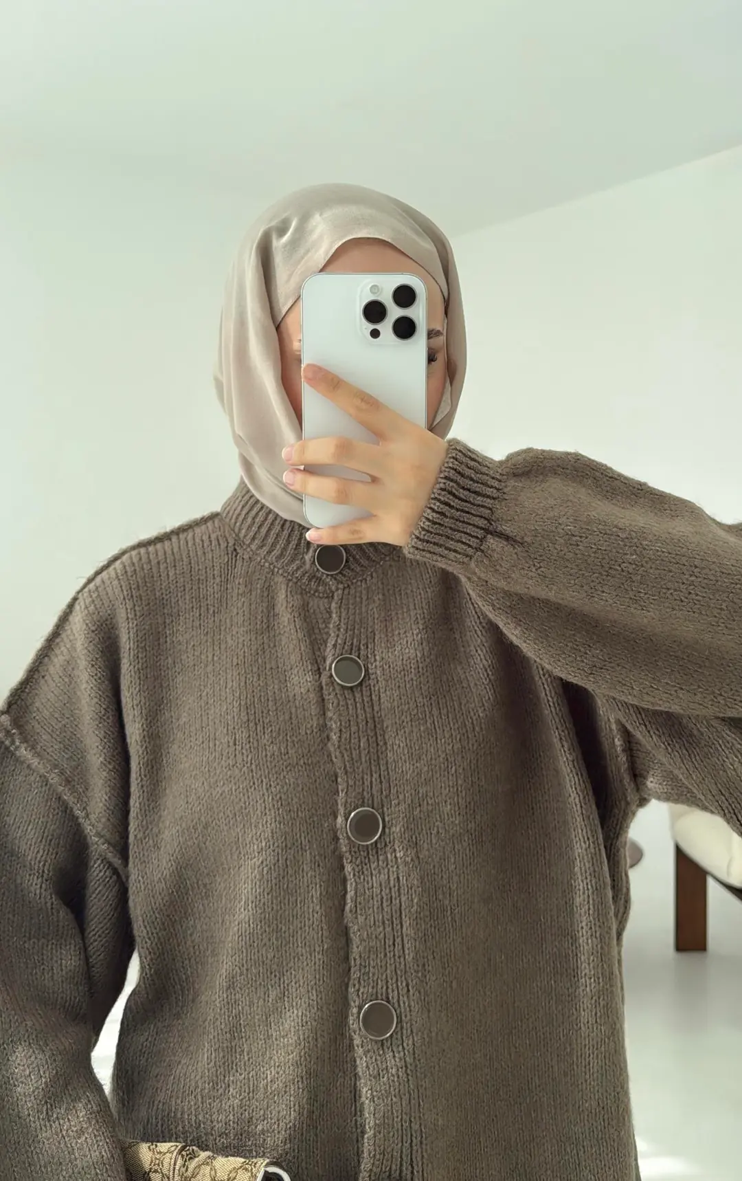 Düğmeli Triko Hırka Vizon
