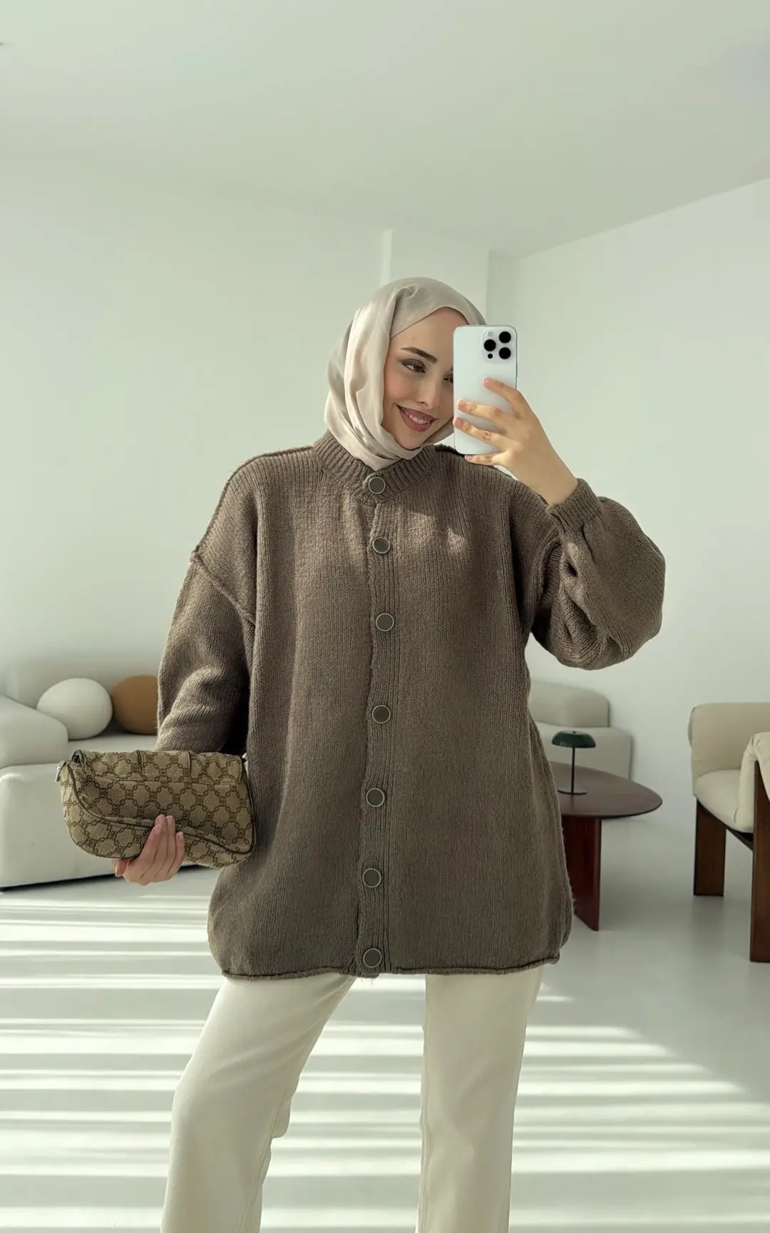 Düğmeli Triko Hırka Vizon