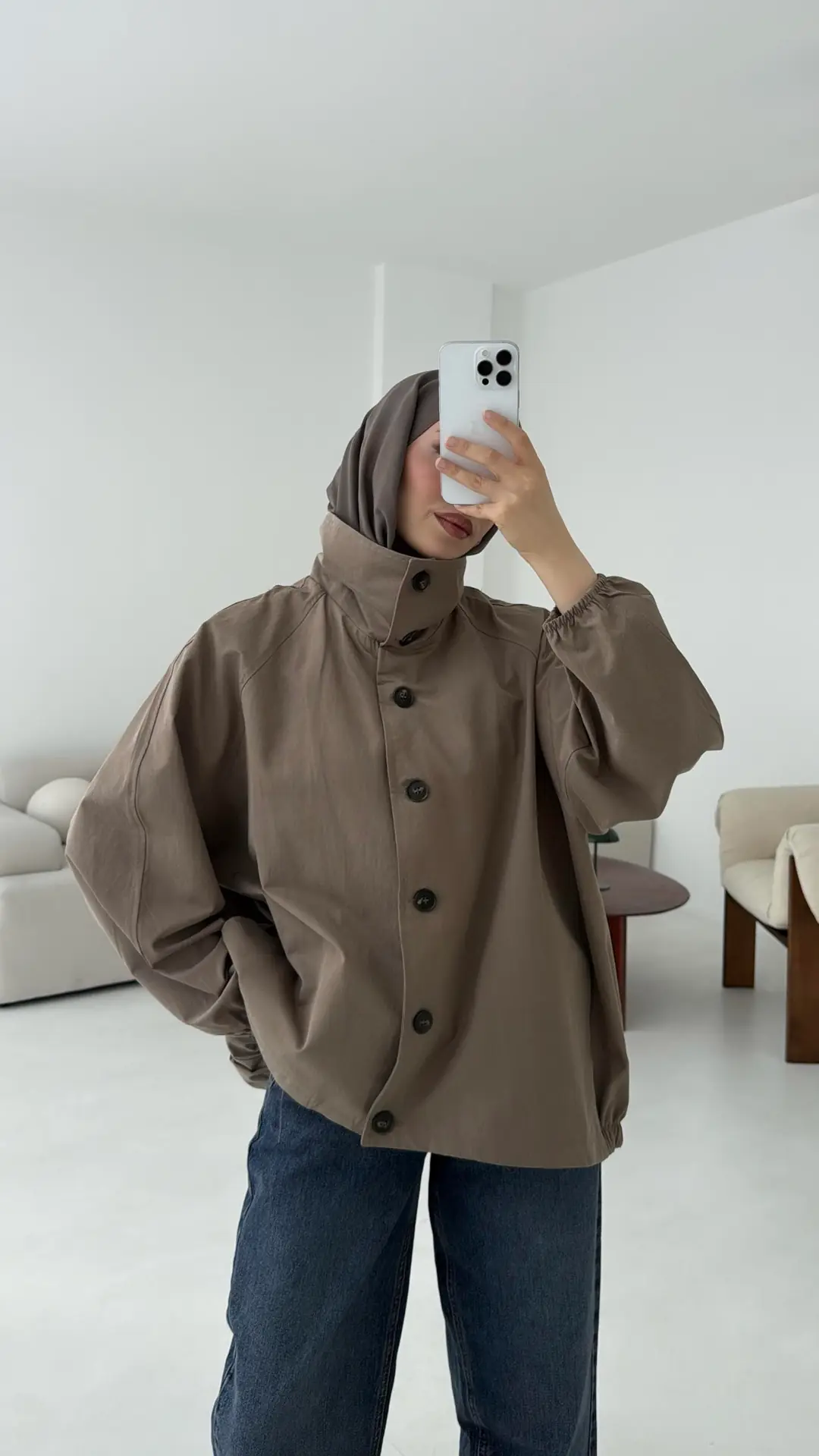 Dik Yaka Bomber Trençkot Vizon