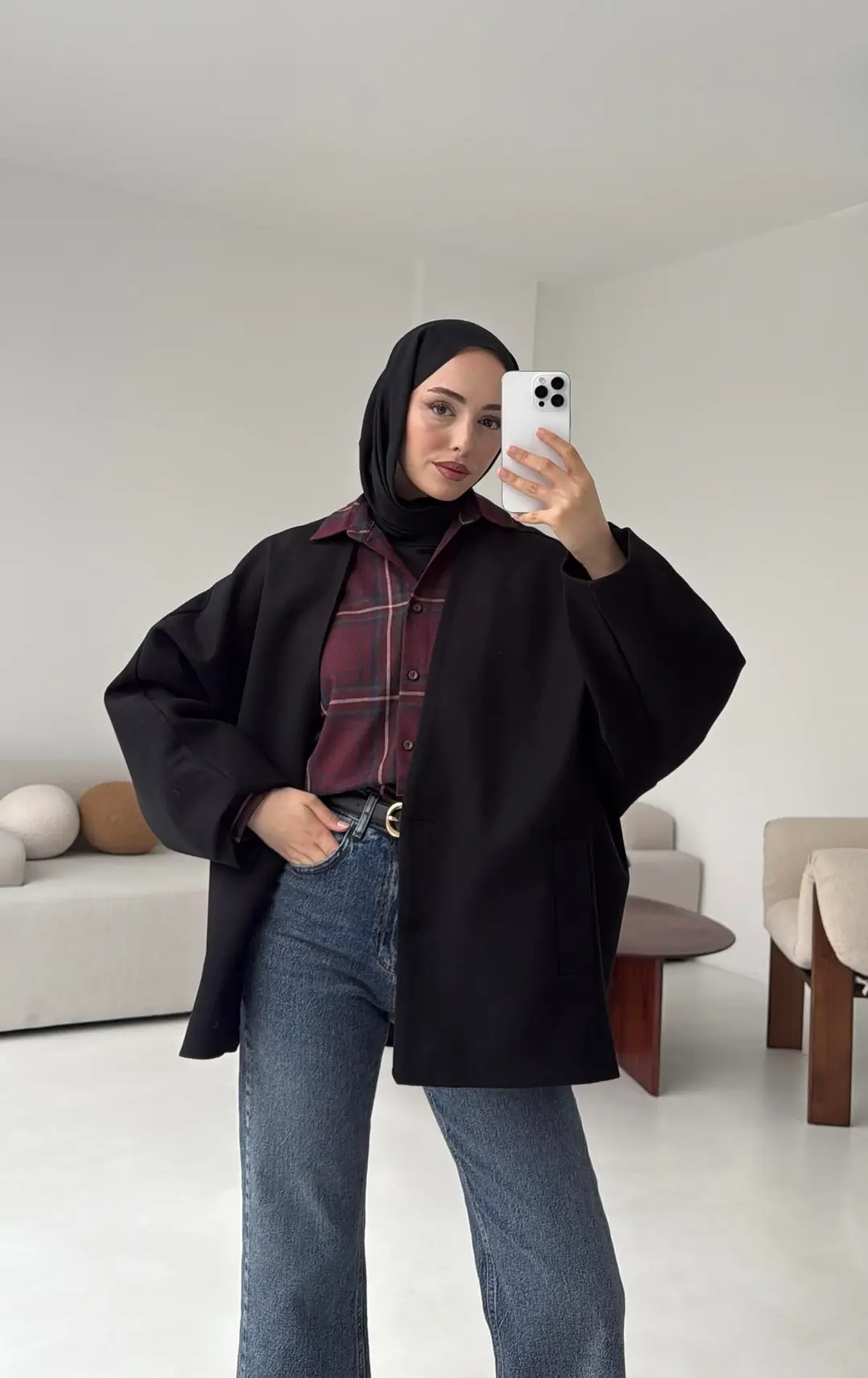 Soft Oversize Kaşe Kaban Siyah