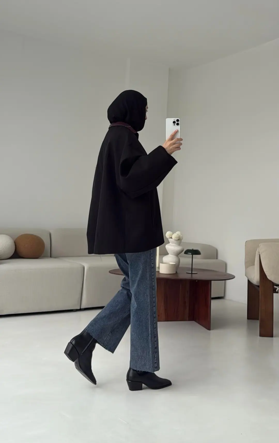 Soft Oversize Kaşe Kaban Siyah