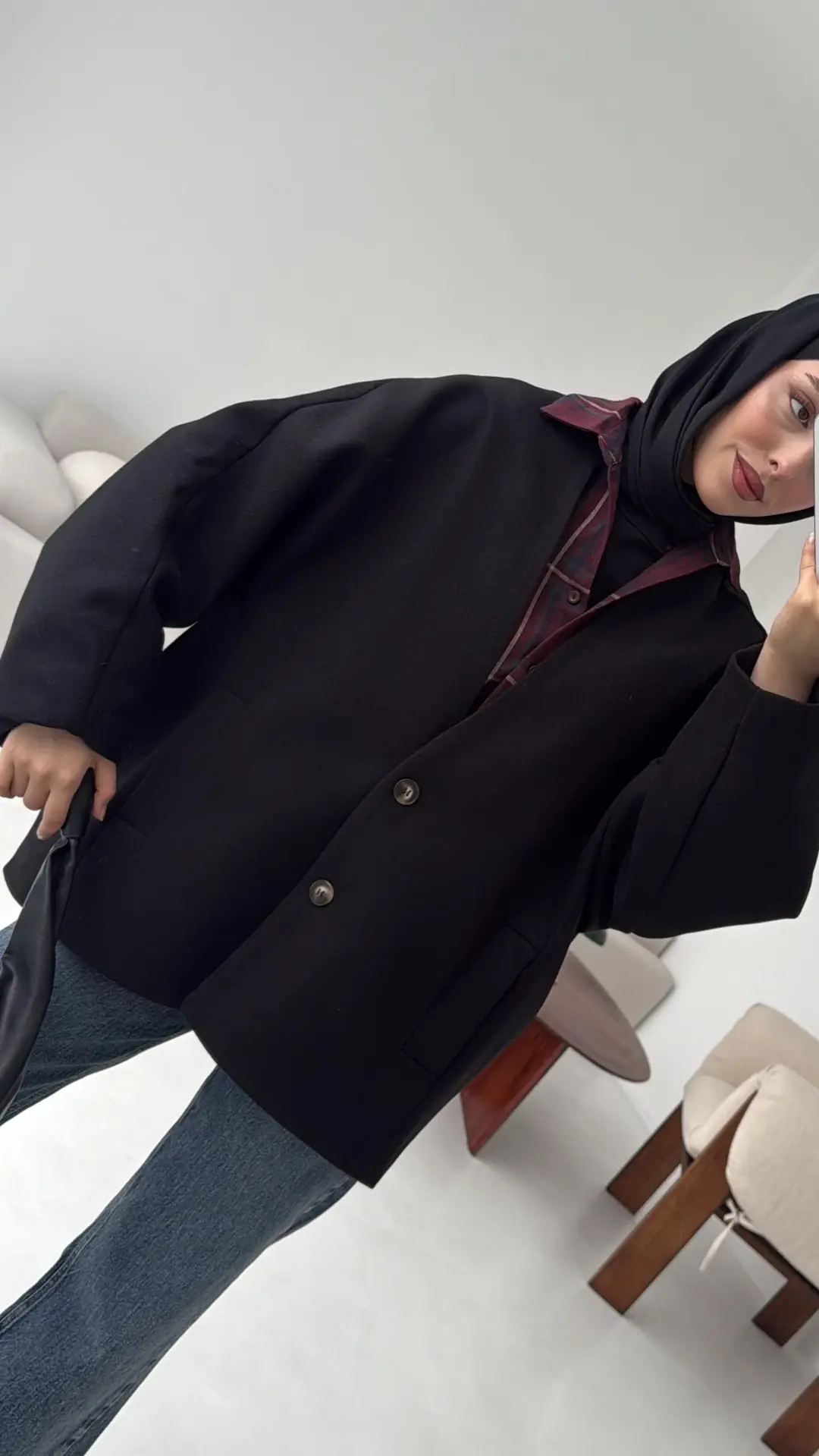 Soft Oversize Kaşe Kaban Siyah