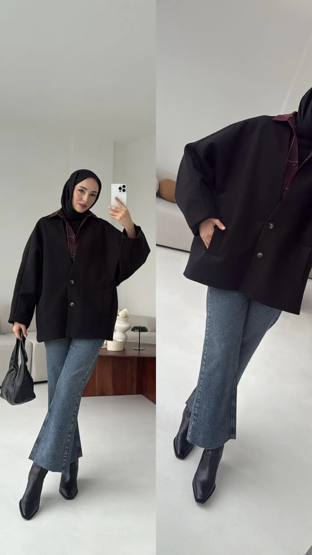 Soft Oversize Kaşe Kaban Siyah