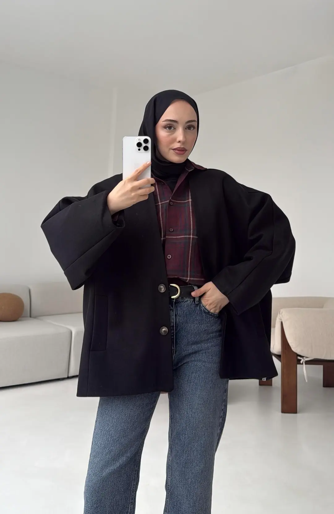 Soft Oversize Kaşe Kaban Siyah
