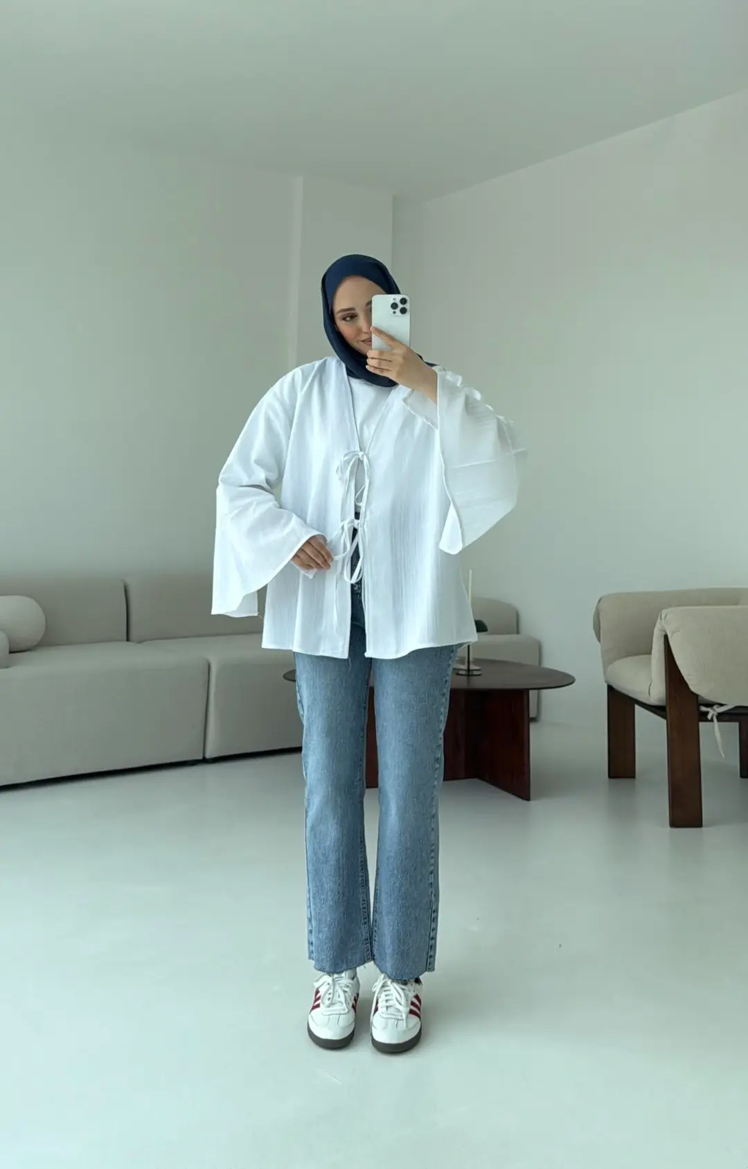 Kol Detay Kimono Beyaz