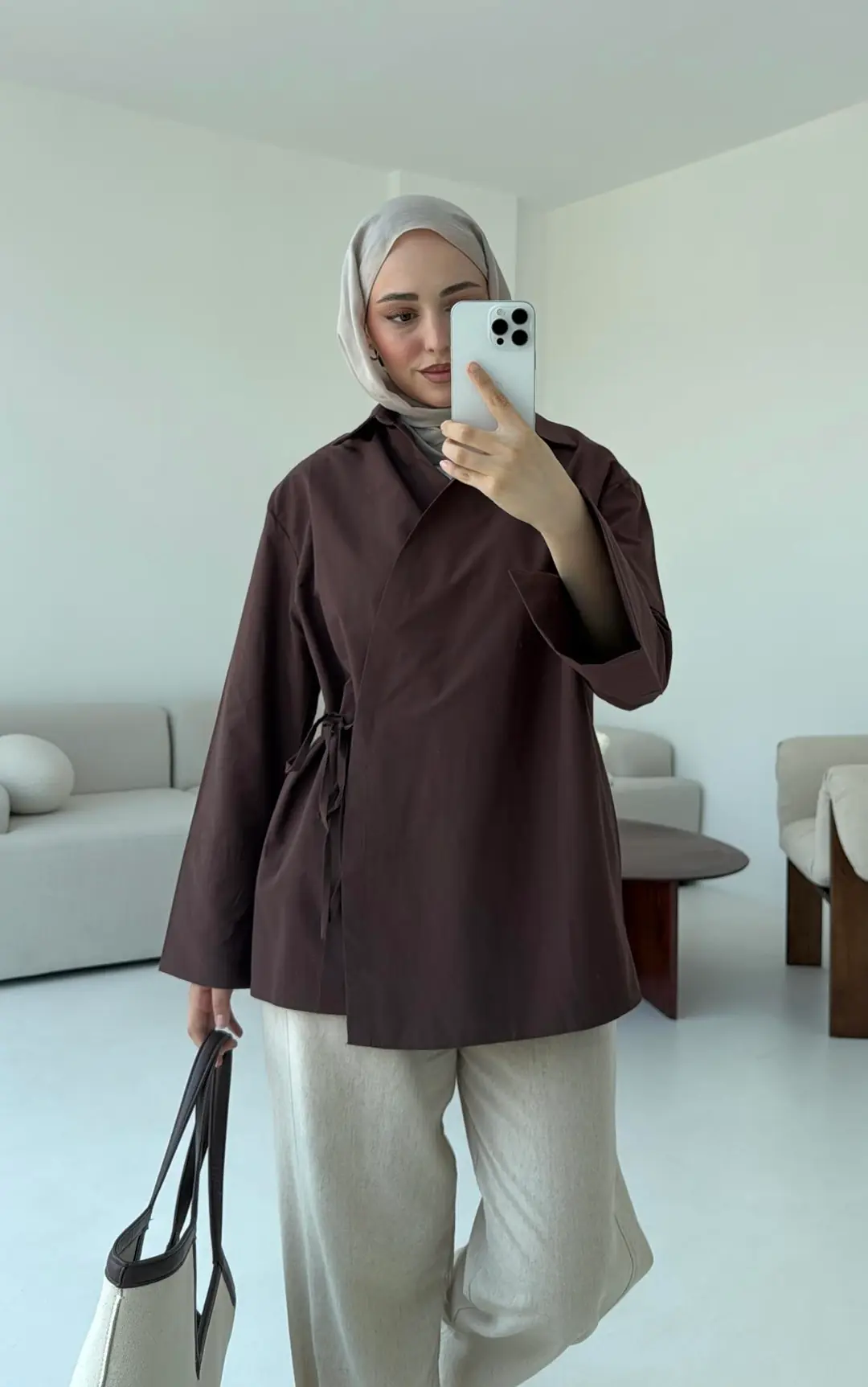 Çapraz Bağlamalı Kol Detay Gömlek Kahve