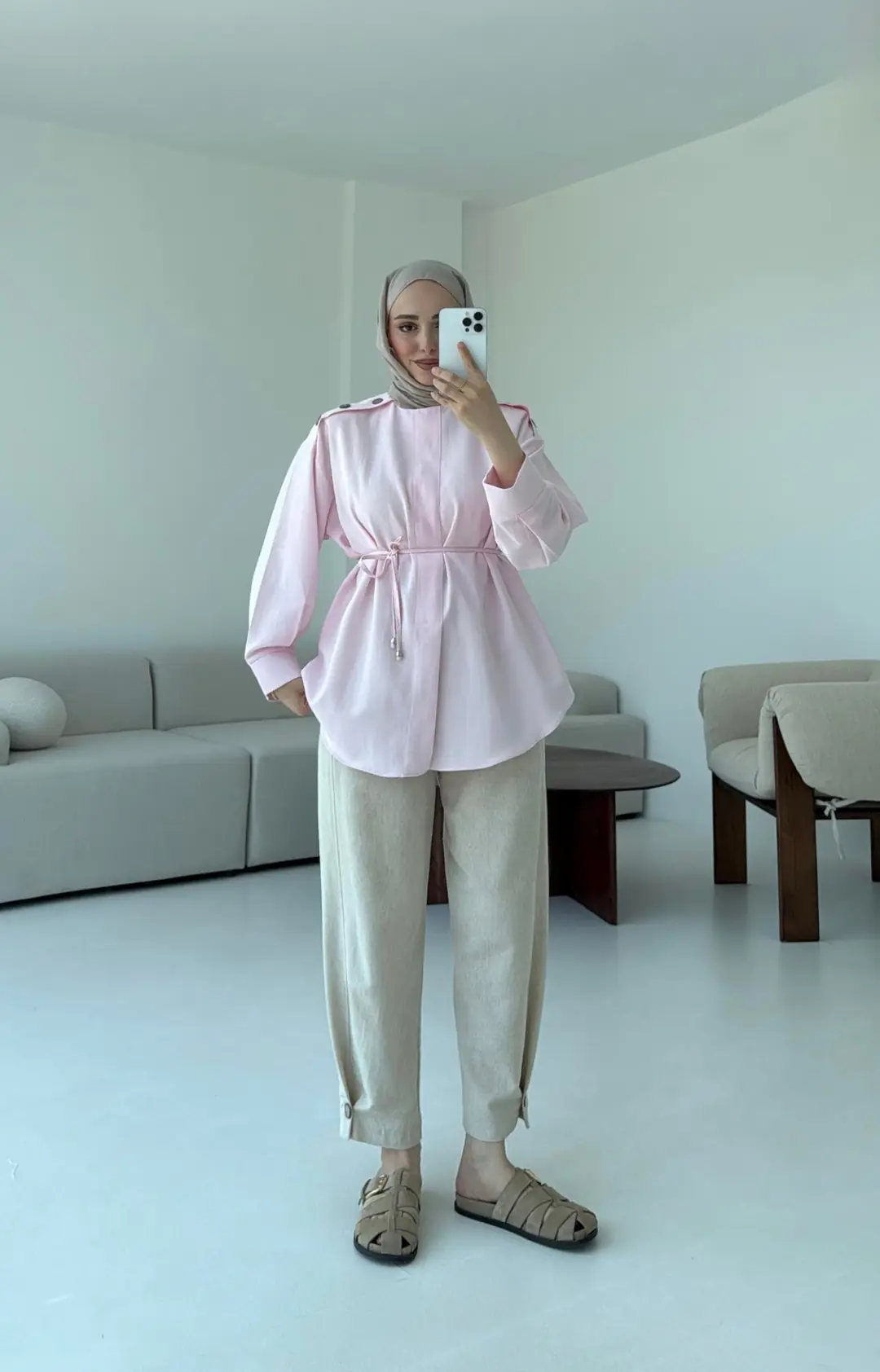 Bağlamalı Keten Bluz Pembe