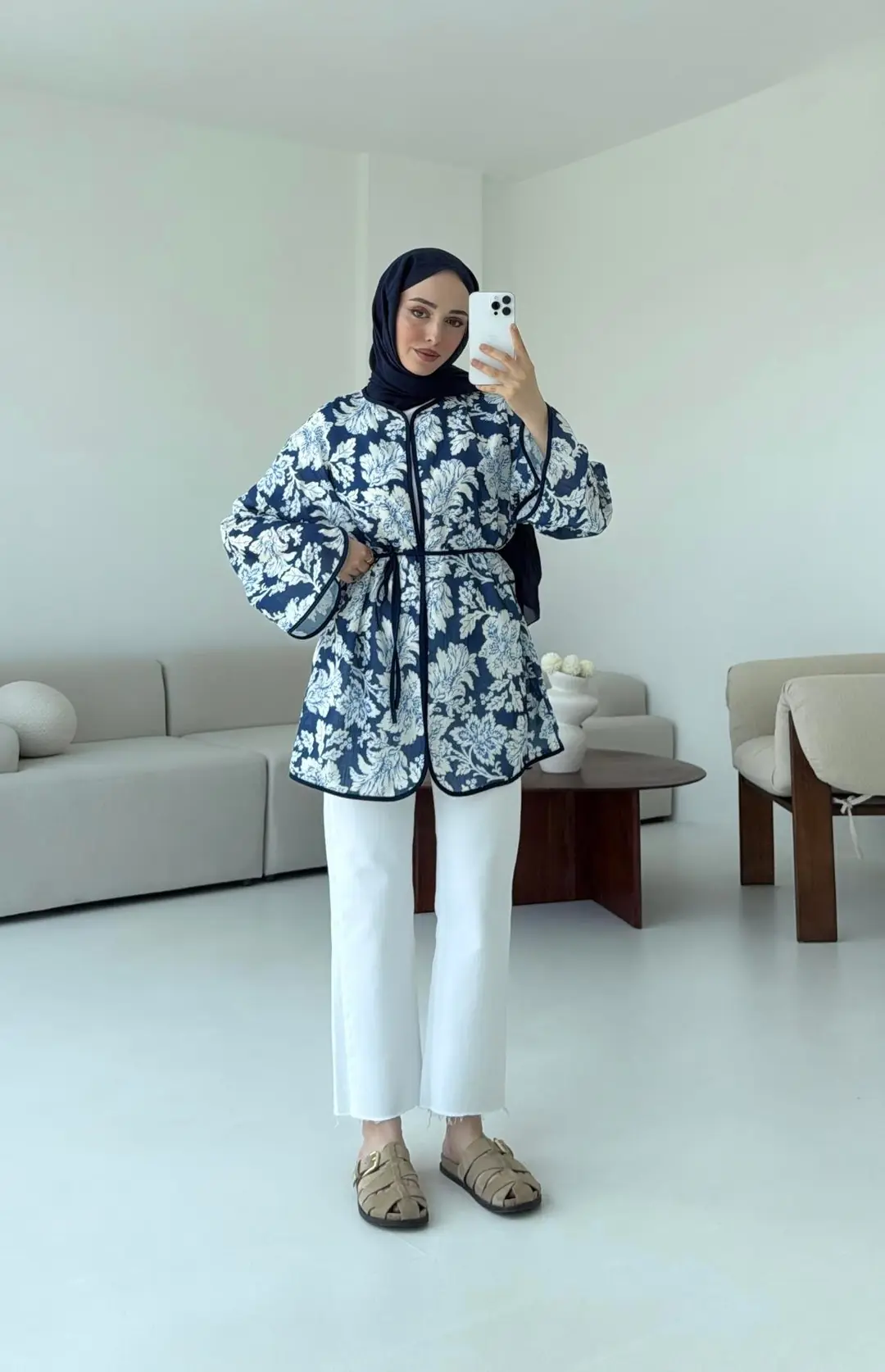 Dijital Baskılı Kimono Lacivert