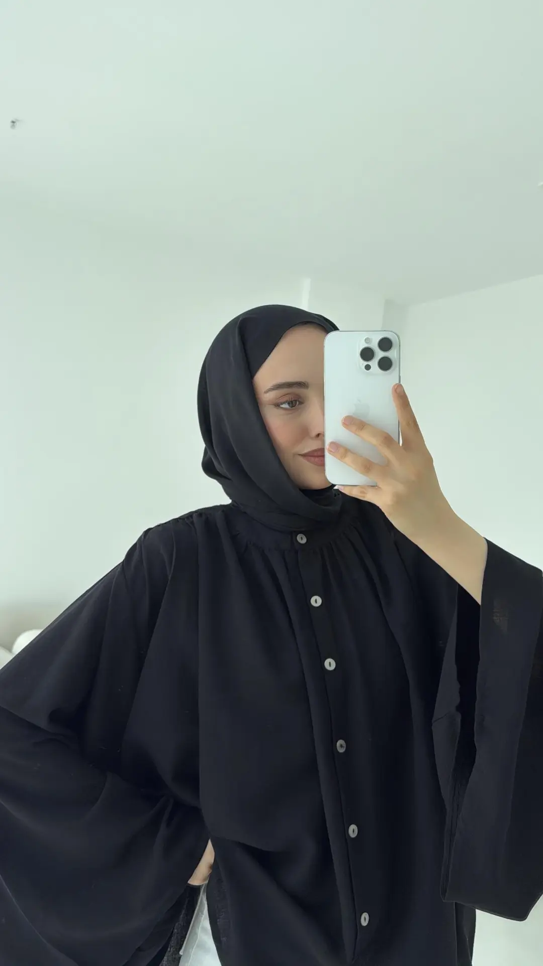 Geniş Kol Tasarım Keten Gömlek Siyah