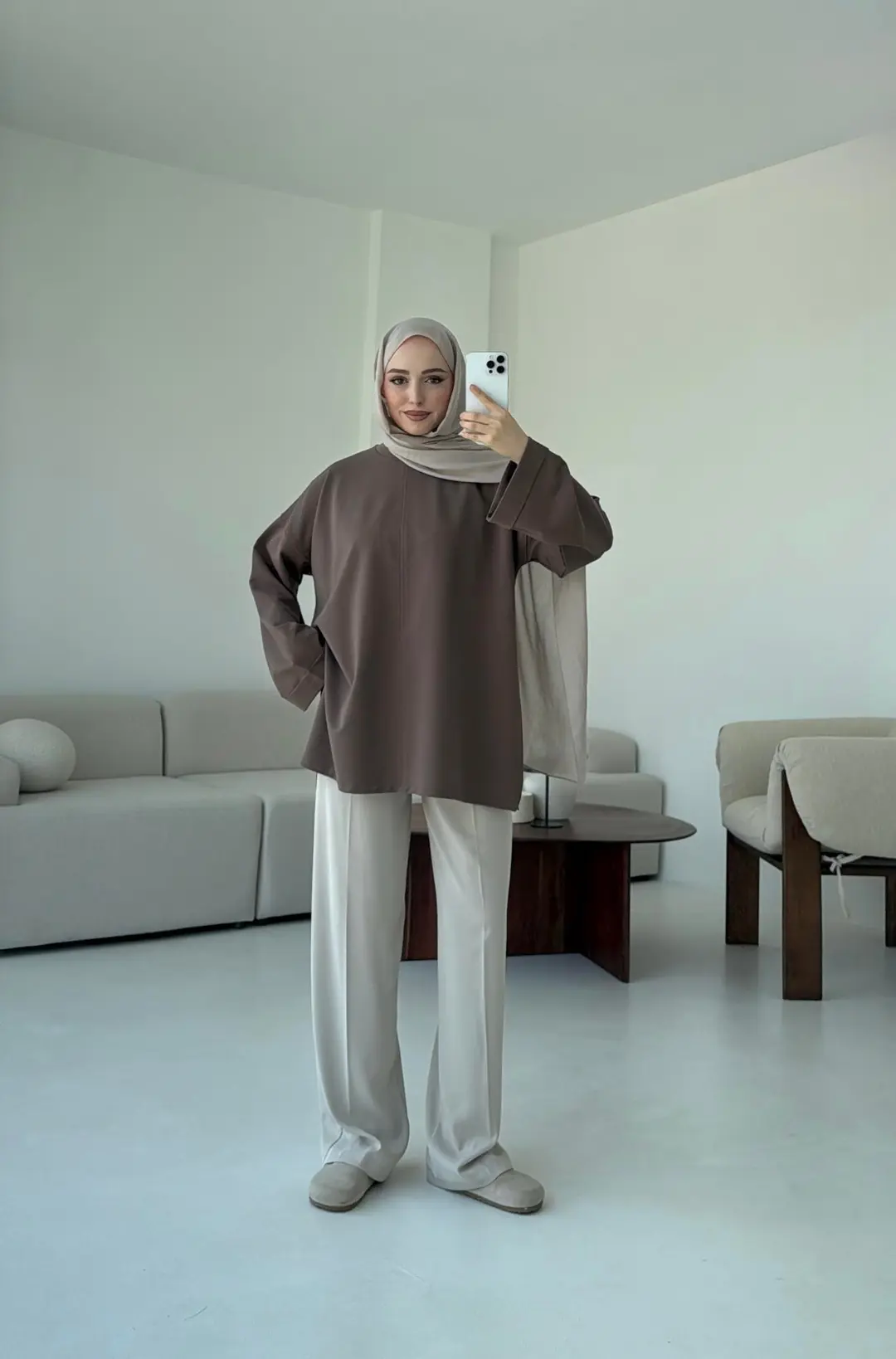 Bağlamalı Yanı Yırtmaç Detay Sweat Acık Kahve