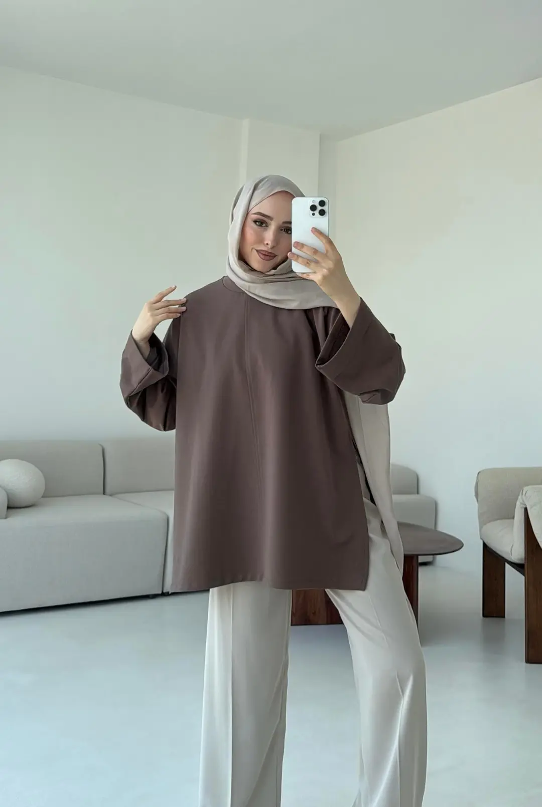 Bağlamalı Yanı Yırtmaç Detay Sweat Acık Kahve