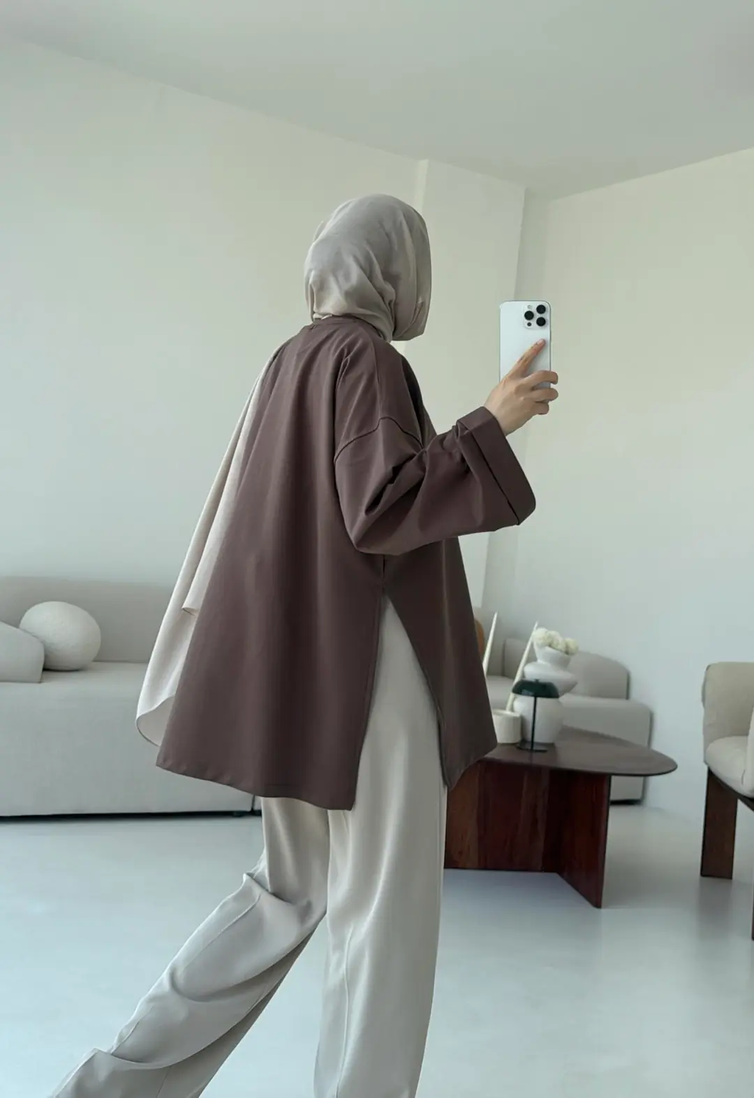 Bağlamalı Yanı Yırtmaç Detay Sweat Acık Kahve
