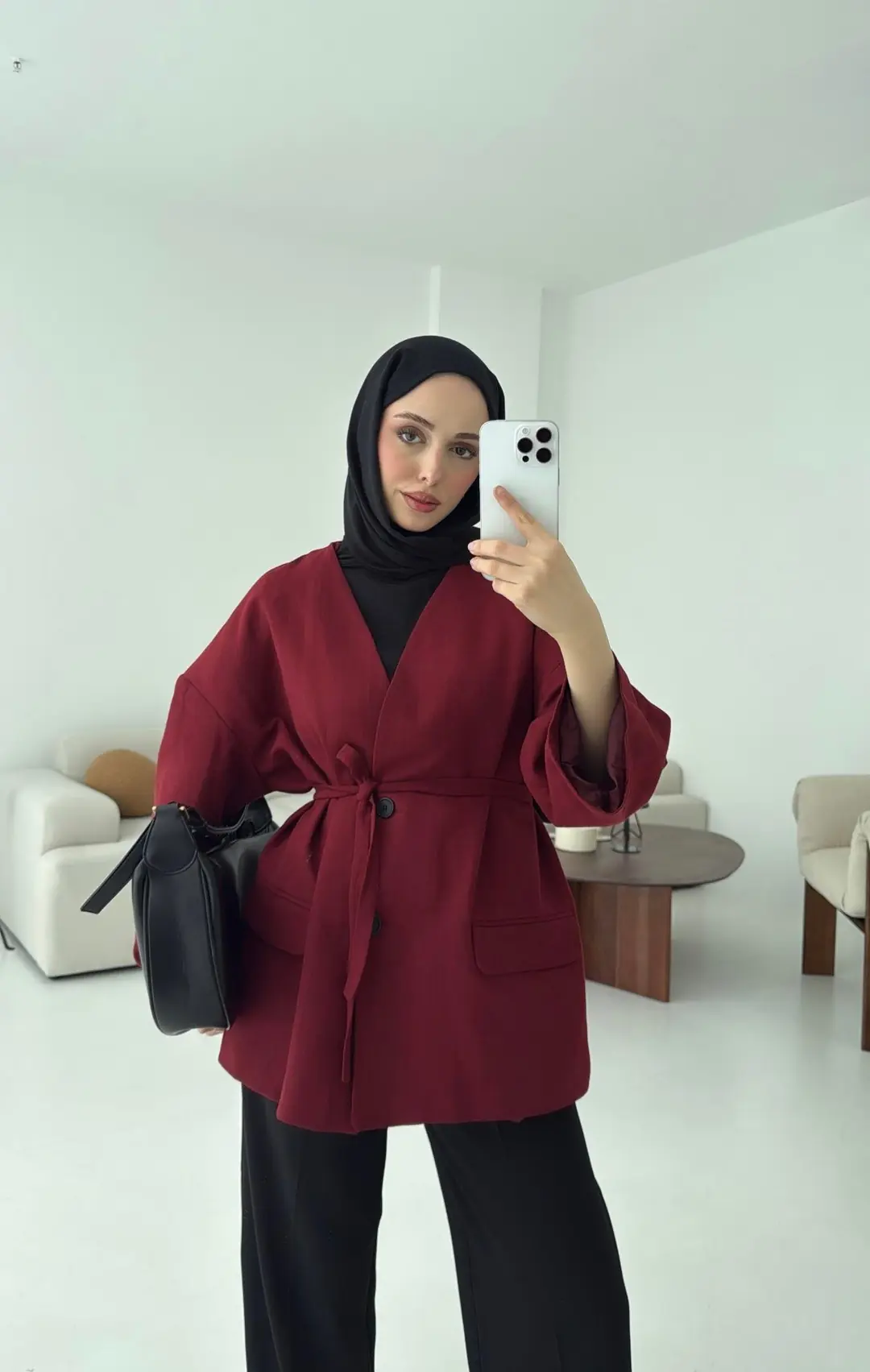 Düşük Omuz Oversize Bordo Ceket