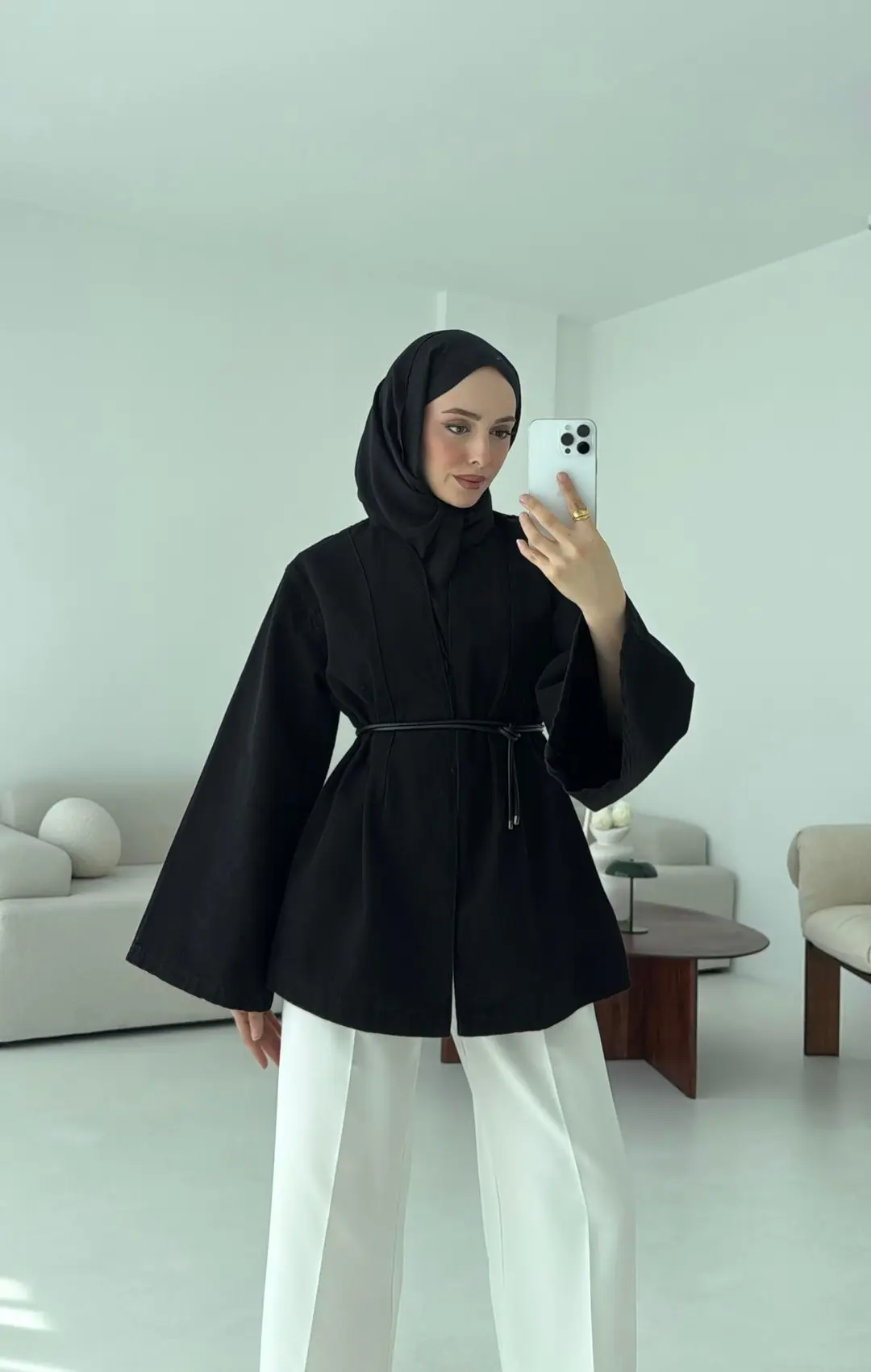 Kemerli Kot Ceket Siyah