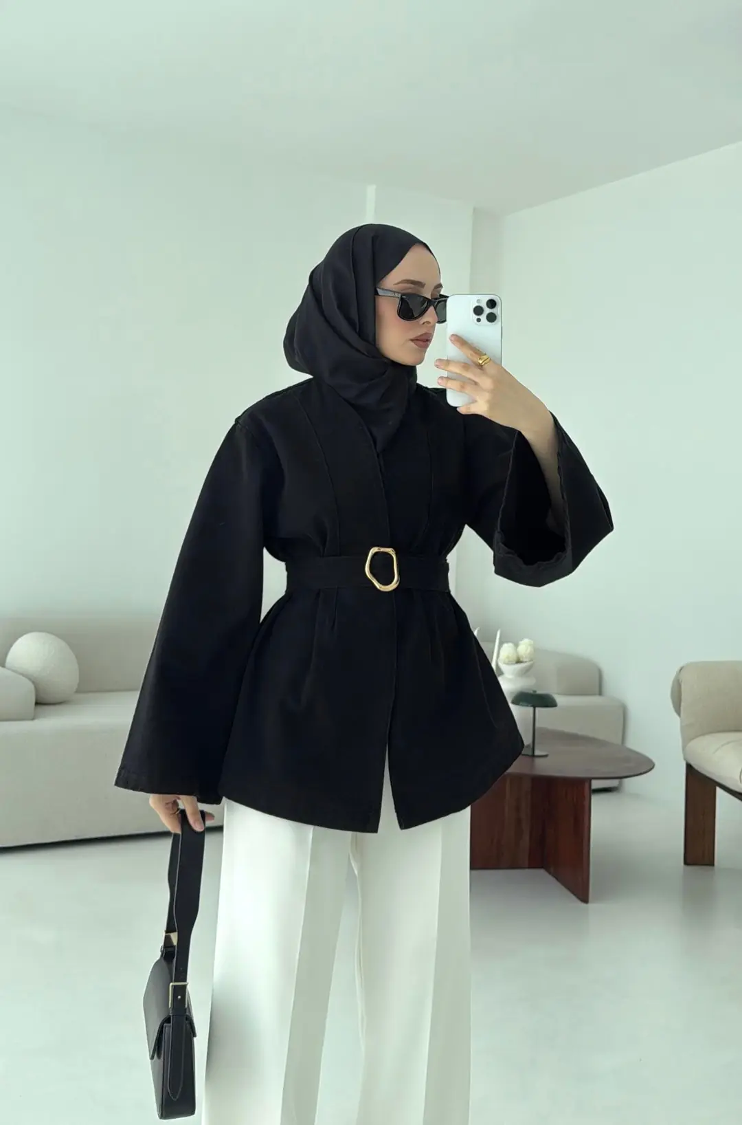 Kemerli Kot Ceket Siyah