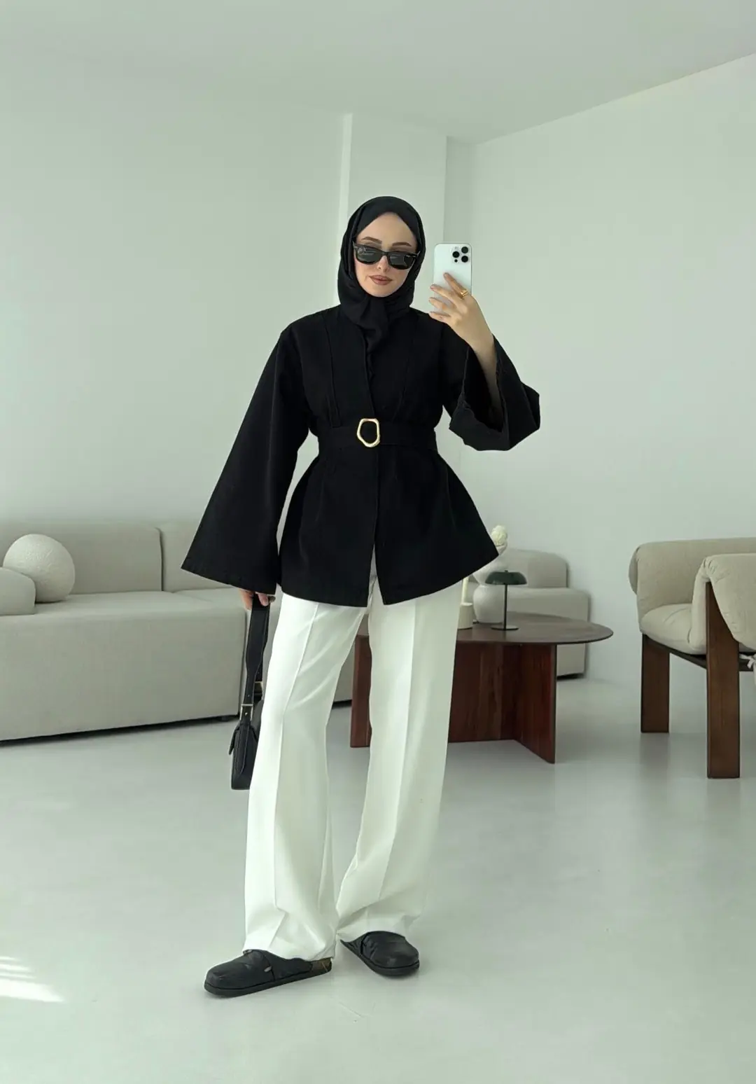 Kemerli Kot Ceket Siyah