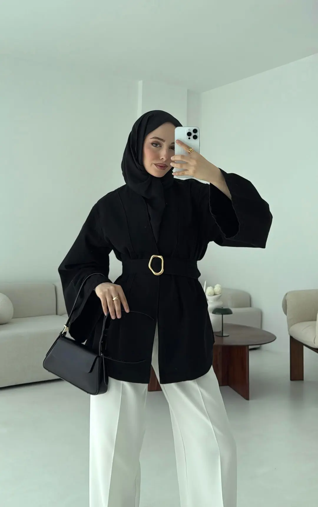 Kemerli Kot Ceket Siyah