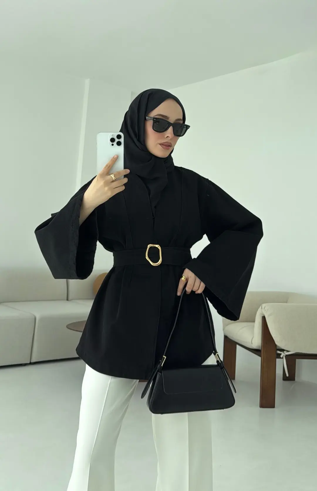 Kemerli Kot Ceket Siyah