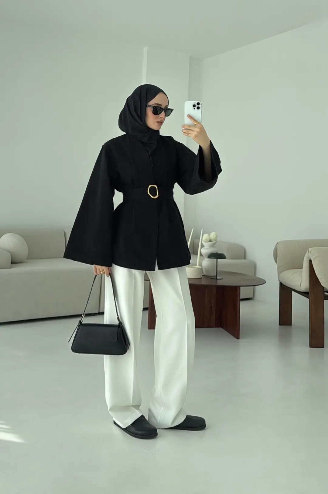 Kemerli Kot Ceket Siyah