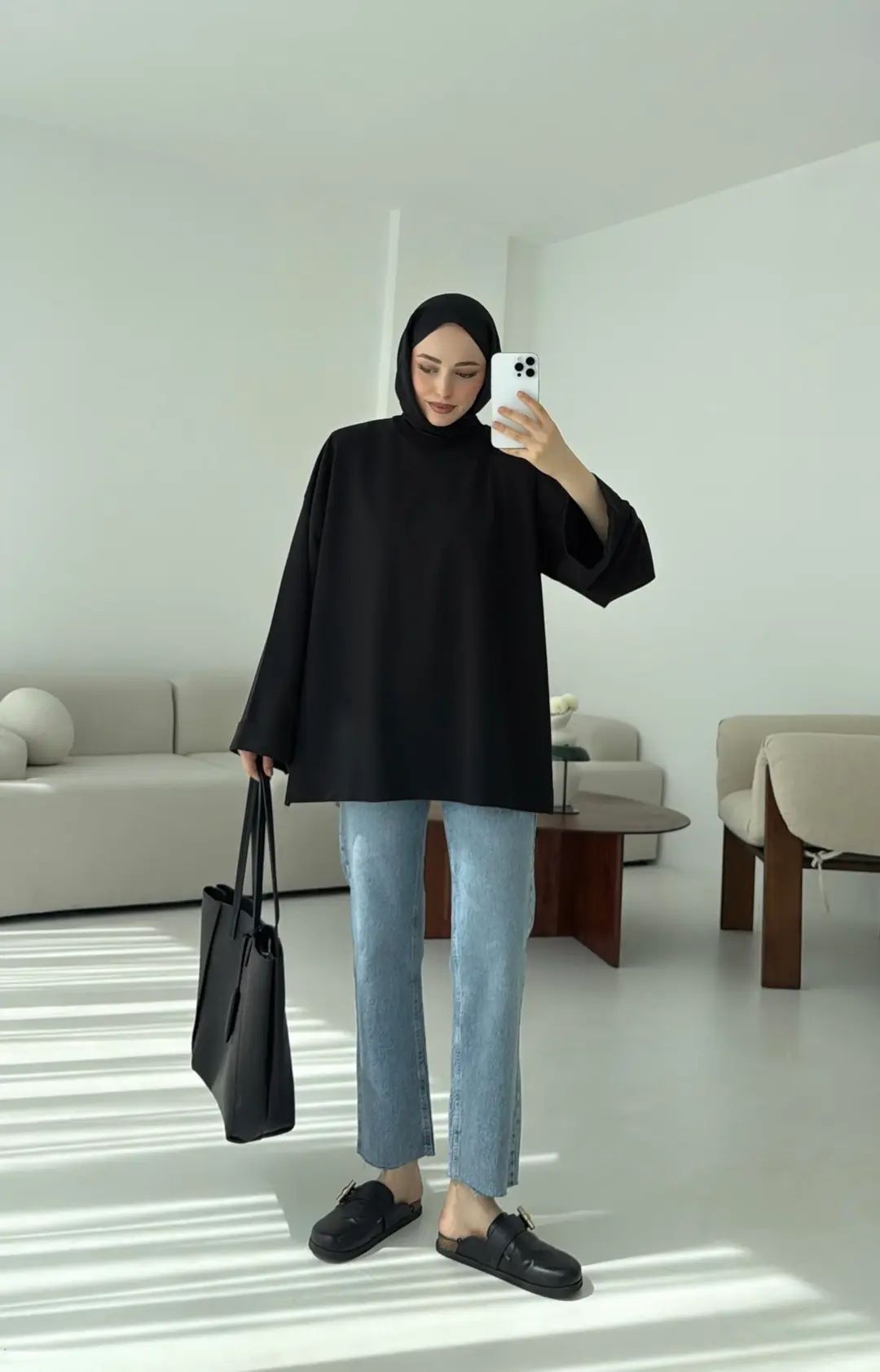 Bağlamalı Yanı Yırtmaç Detay Sweat Siyah