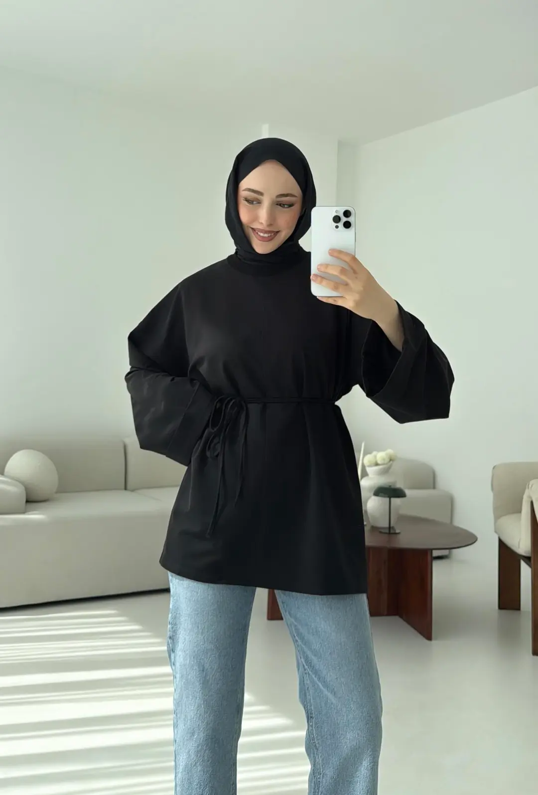Bağlamalı Yanı Yırtmaç Detay Sweat Siyah