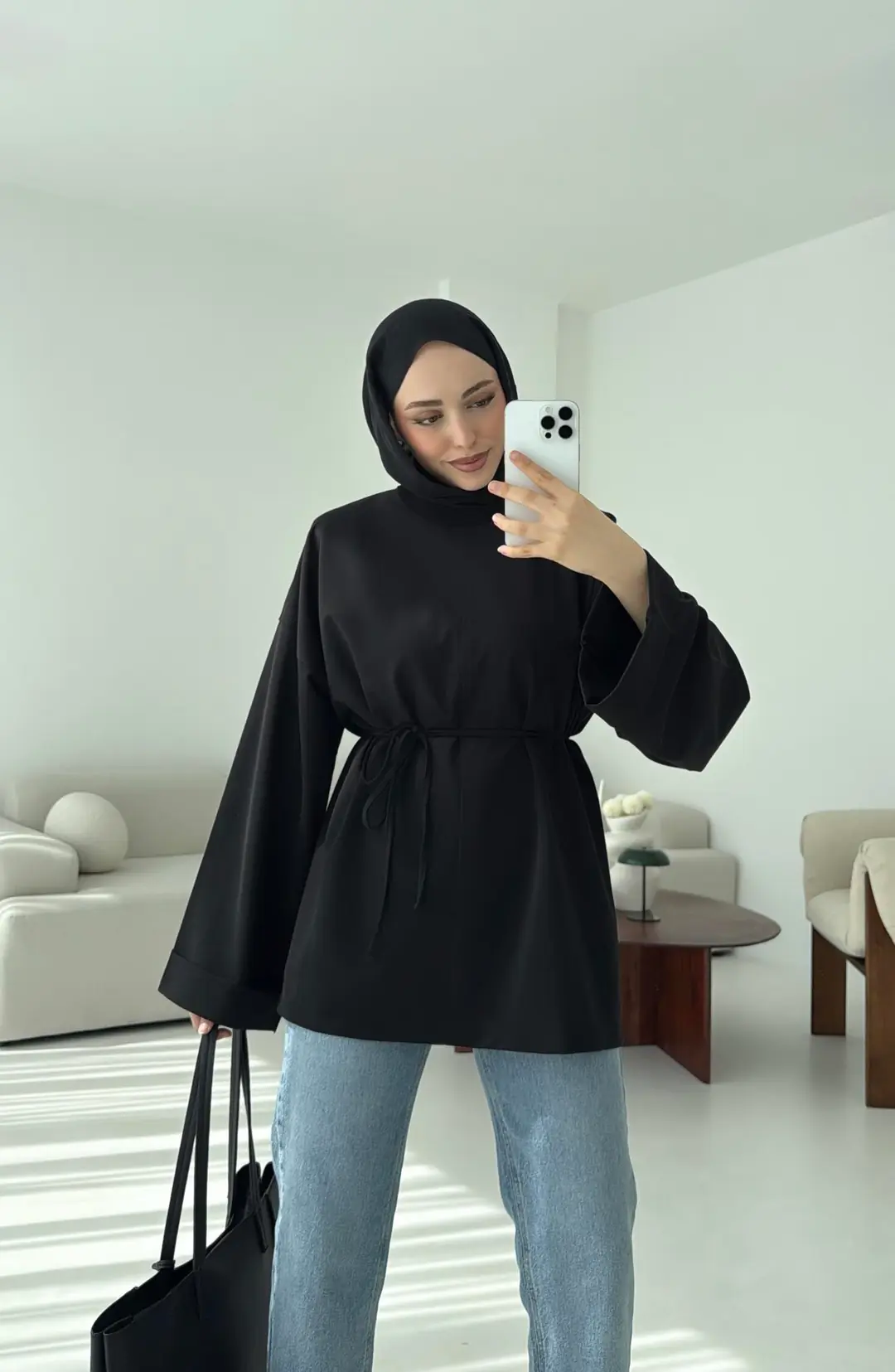 Bağlamalı Yanı Yırtmaç Detay Sweat Siyah