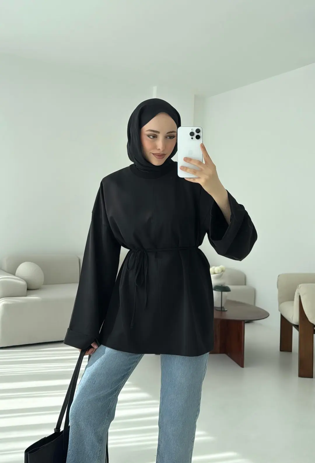 Bağlamalı Yanı Yırtmaç Detay Sweat Siyah