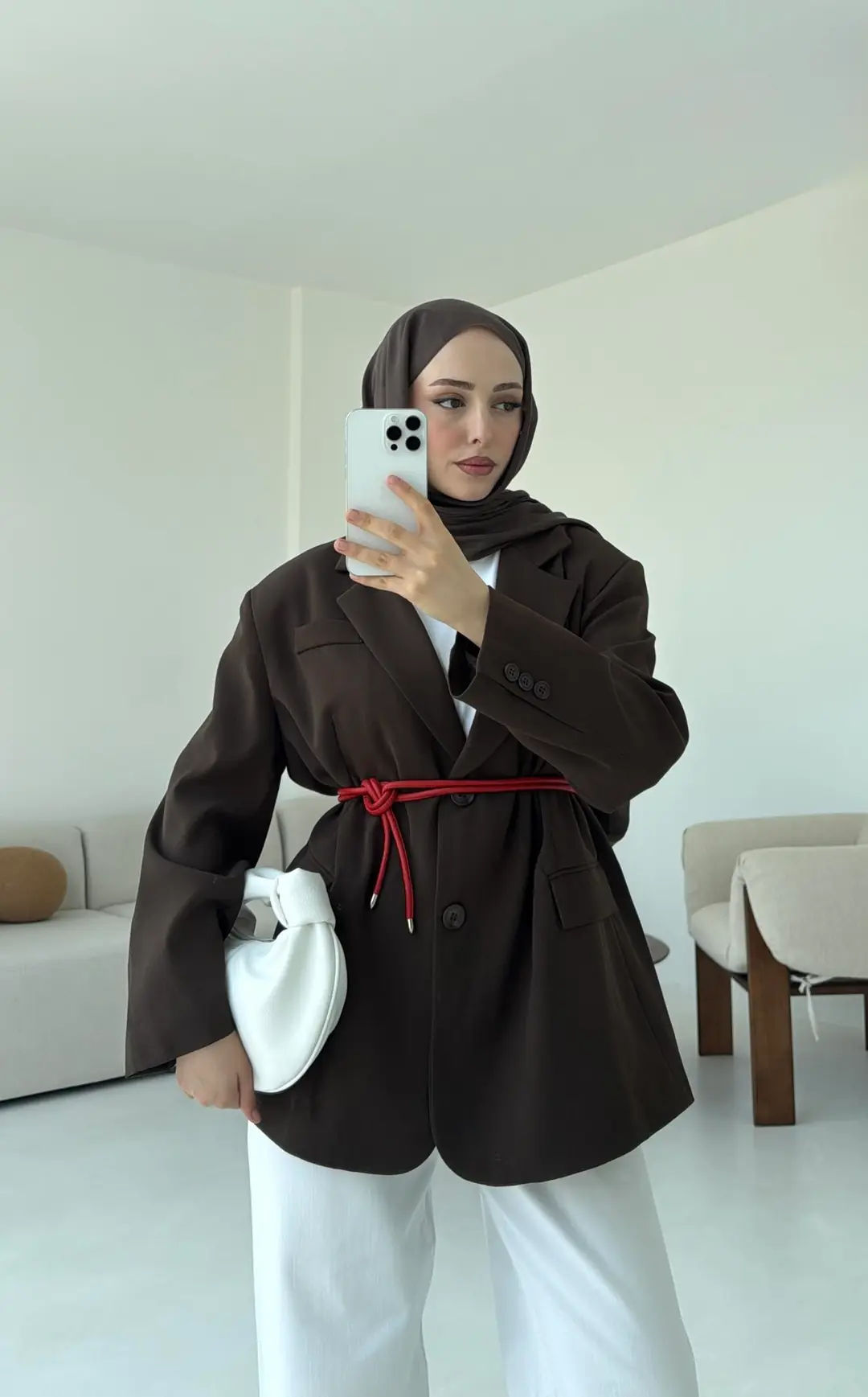 Çift Dügmeli Oversize Blazer Ceket Kahve
