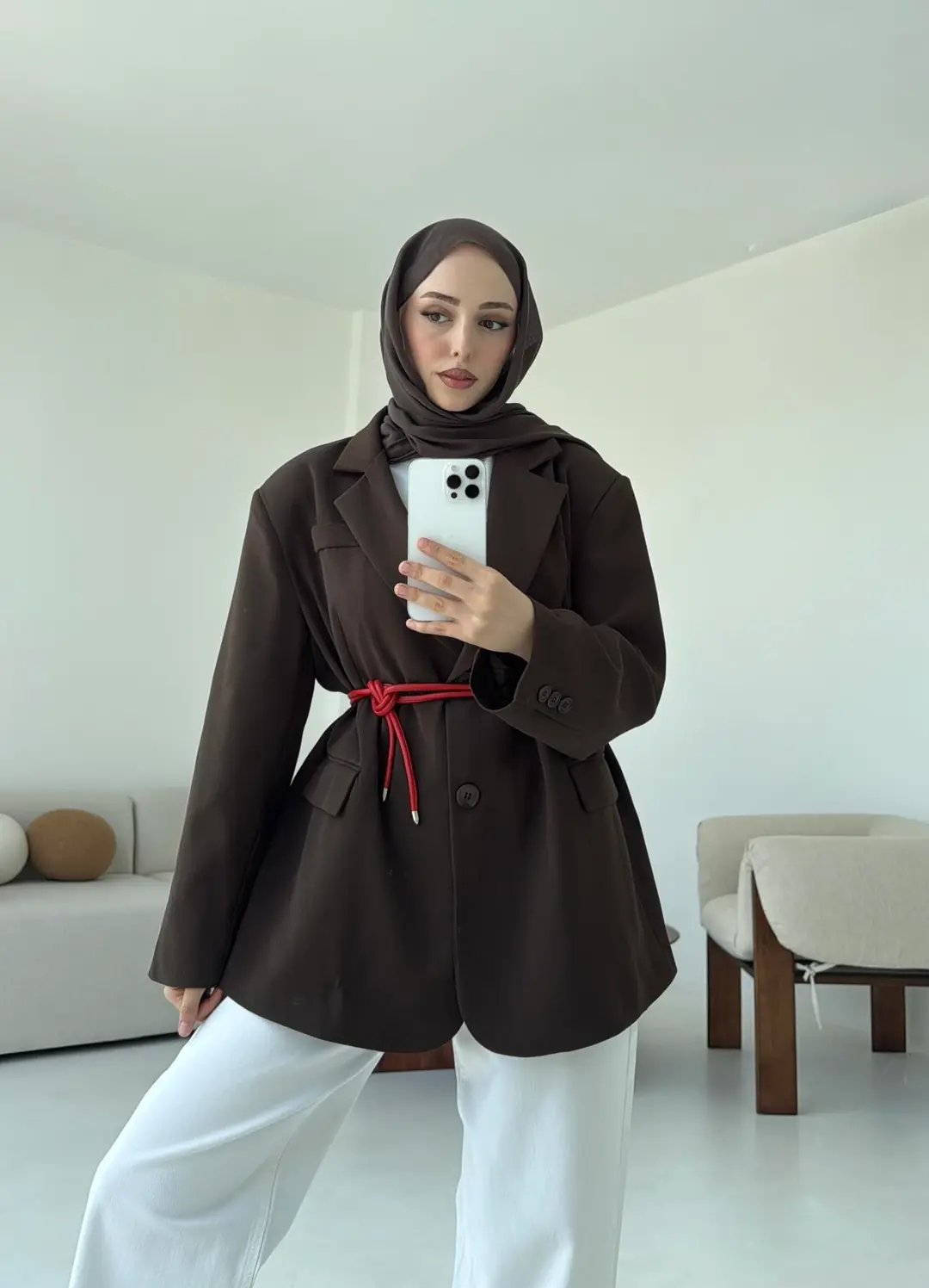 Çift Dügmeli Oversize Blazer Ceket Kahve
