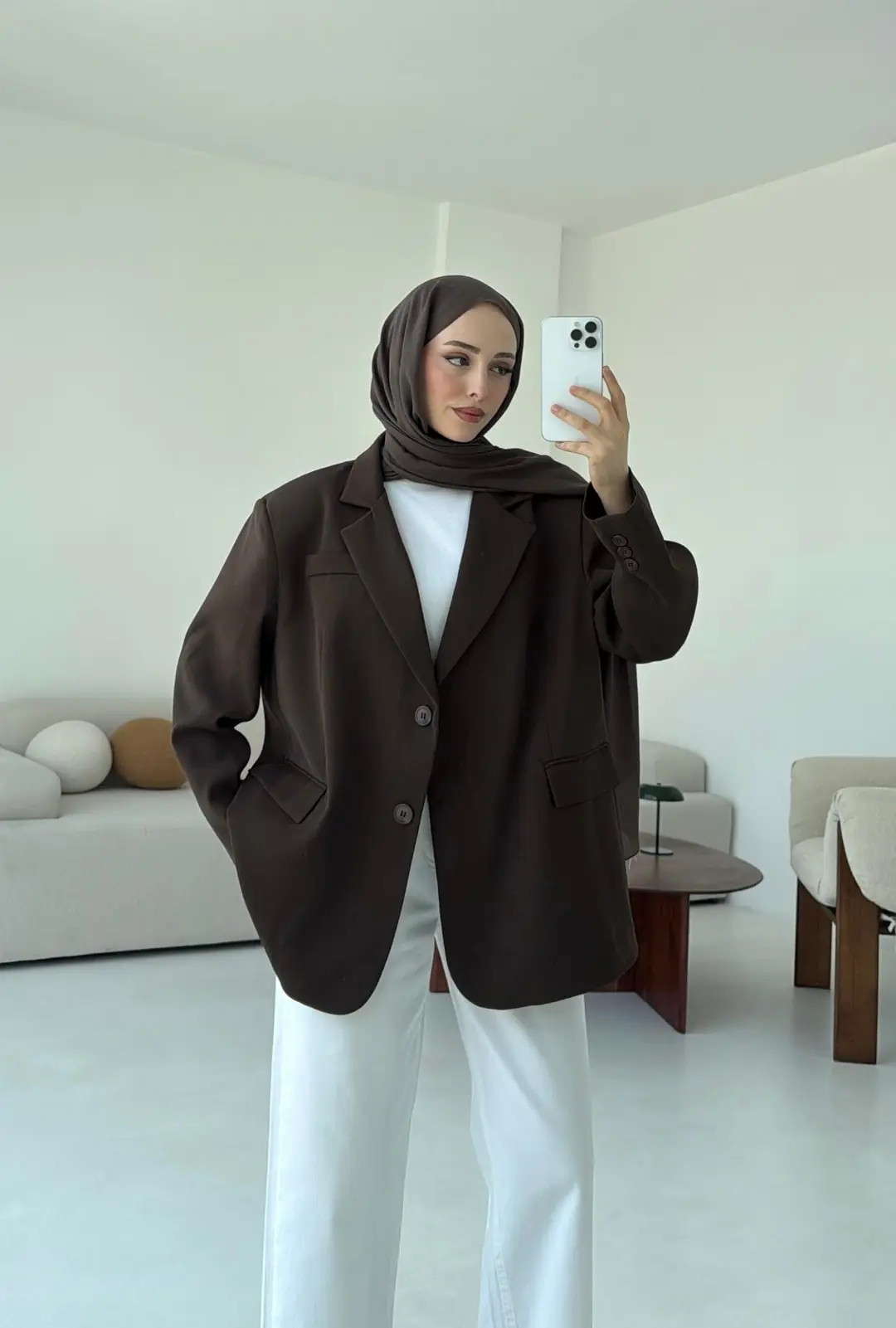 Çift Dügmeli Oversize Blazer Ceket Kahve