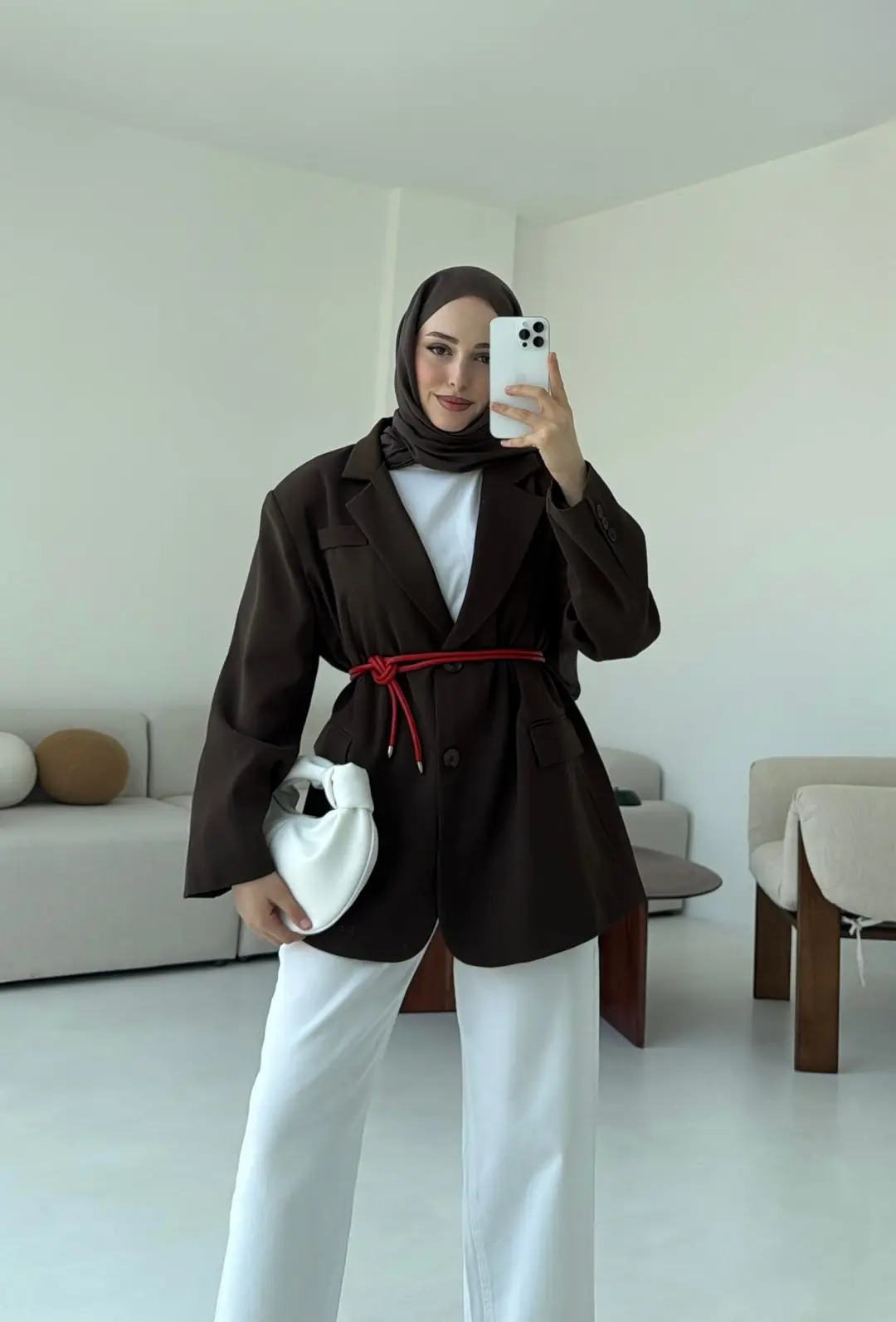 Çift Dügmeli Oversize Blazer Ceket Kahve