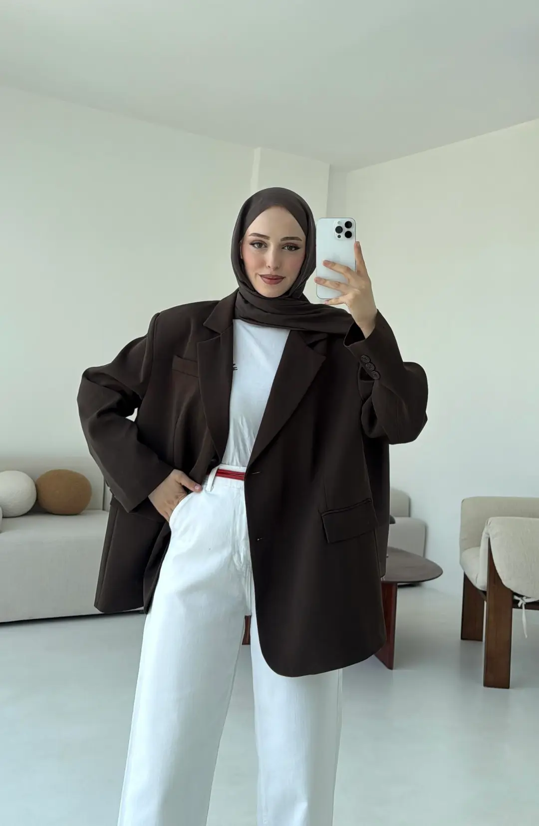 Çift Dügmeli Oversize Blazer Ceket Kahve
