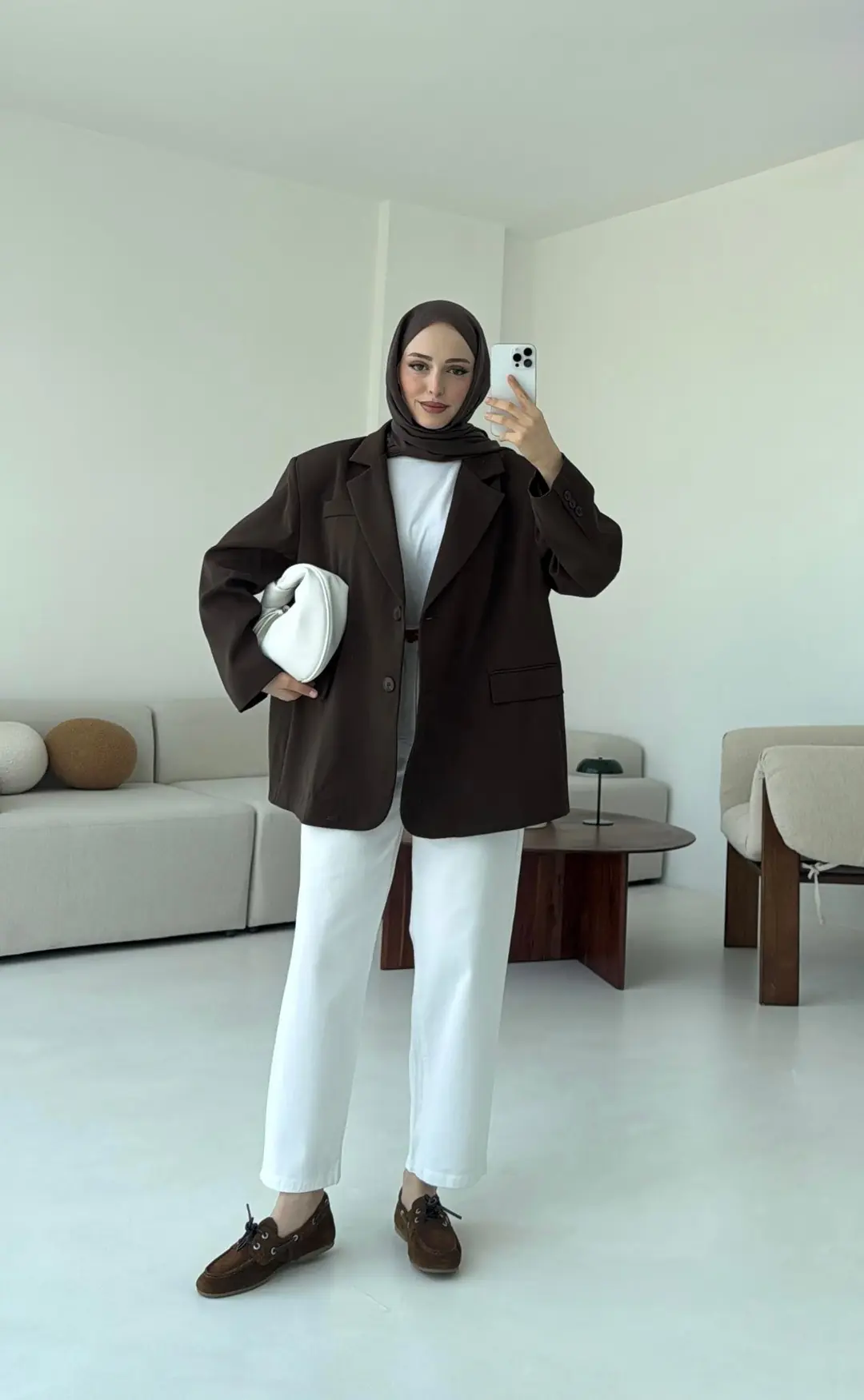 Çift Dügmeli Oversize Blazer Ceket Kahve