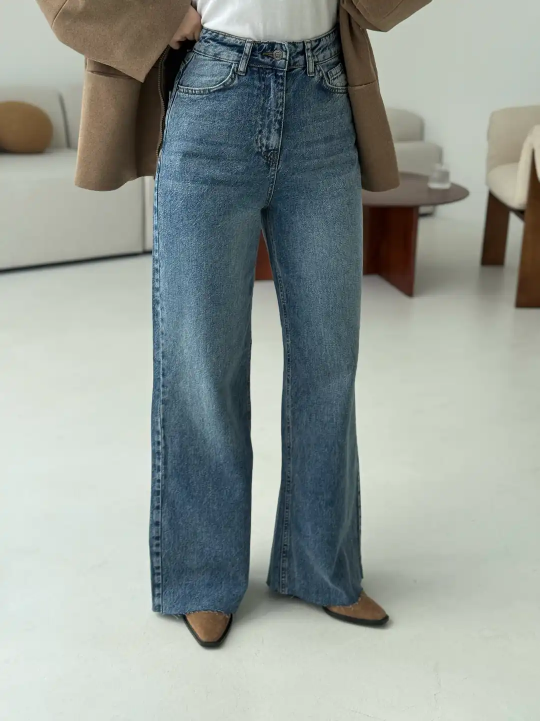 Wide Leg Mavi Kar Yıkama Pantolon