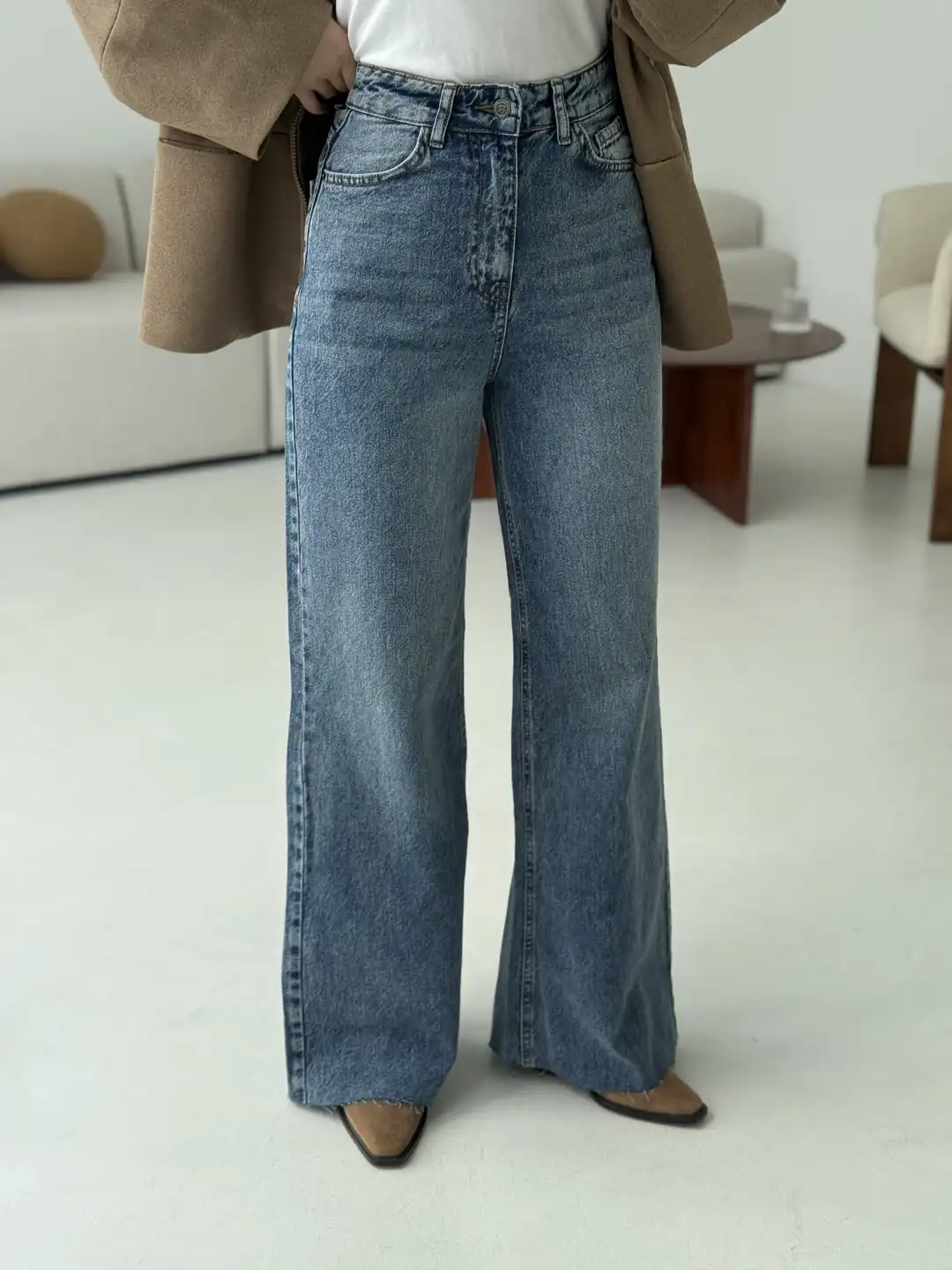 Wide Leg Mavi Kar Yıkama Pantolon