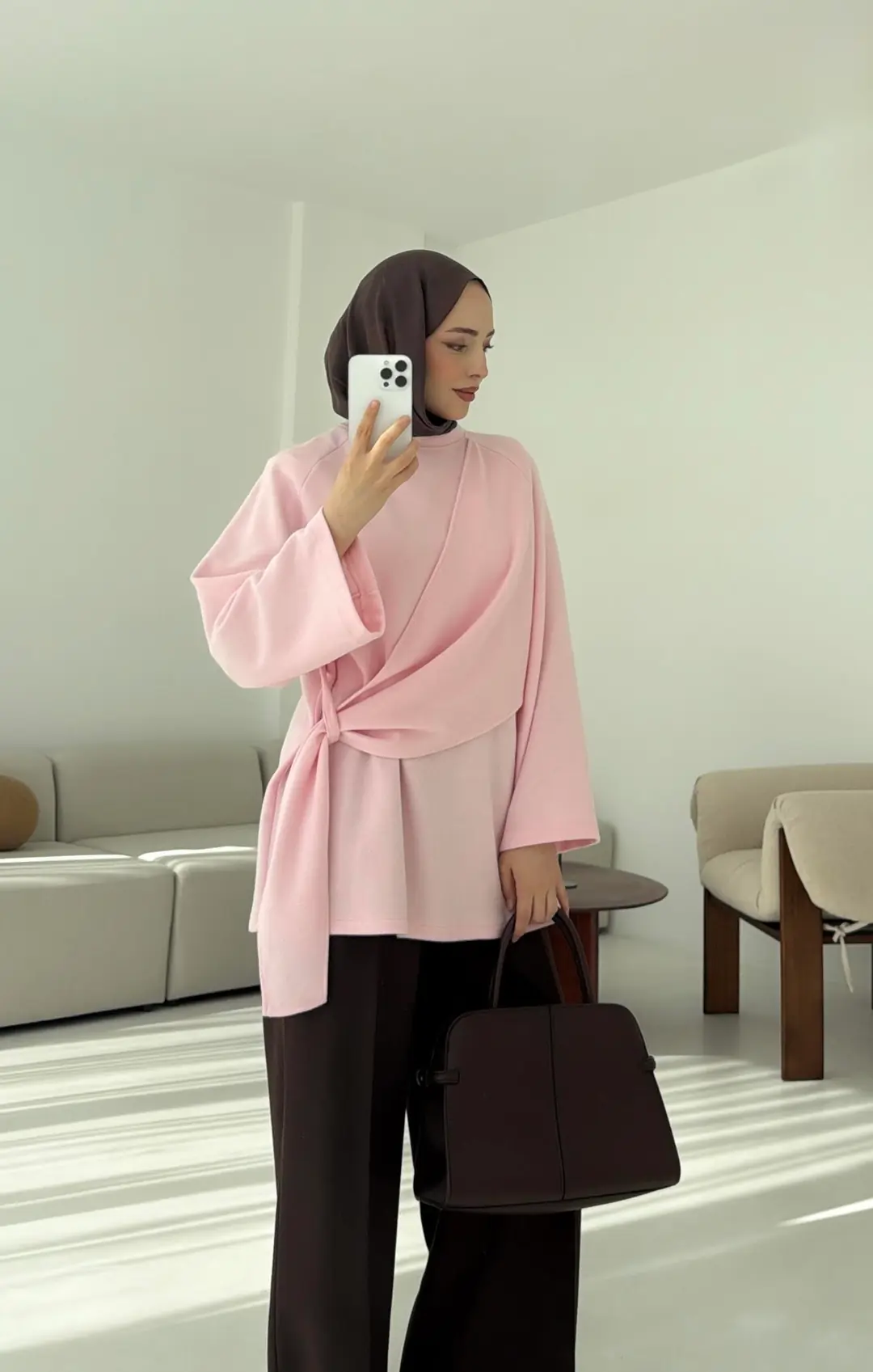 Yandan Şallı Tunik Pembe