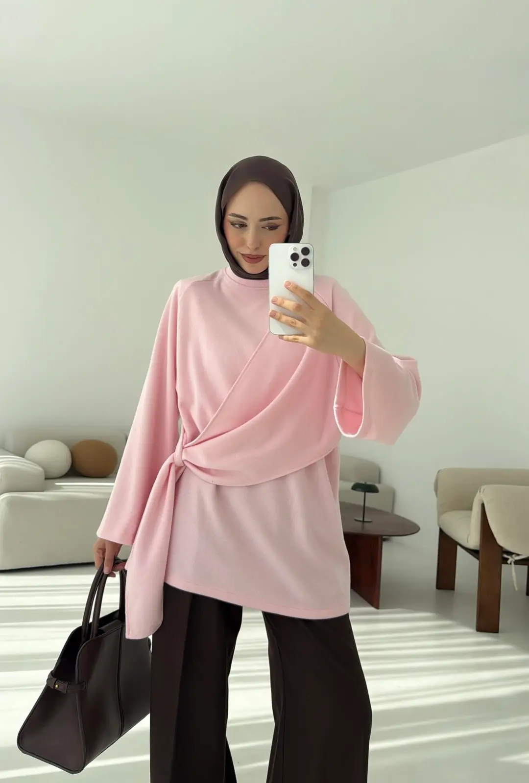 Yandan Şallı Tunik Pembe