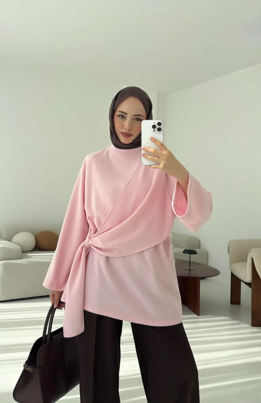 Yandan Şallı Tunik Pembe