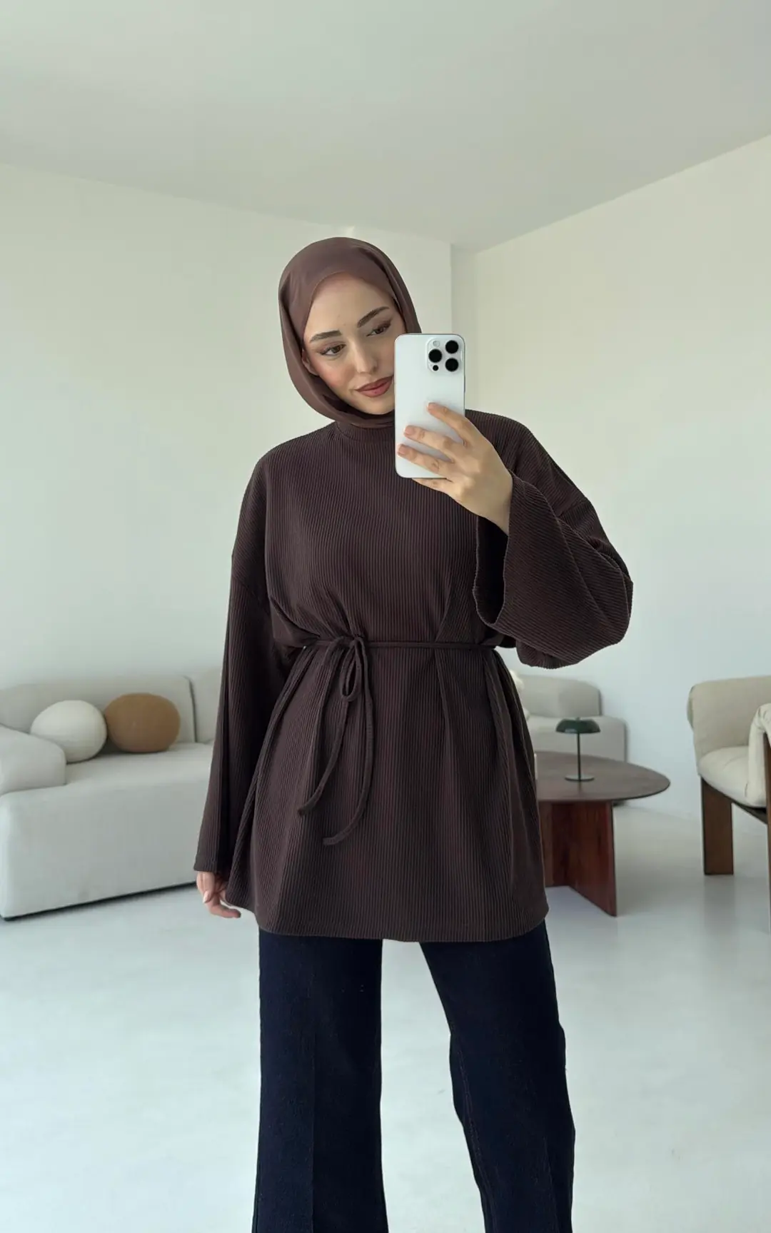 Biyeli Kaşkorse Tunik Kahve